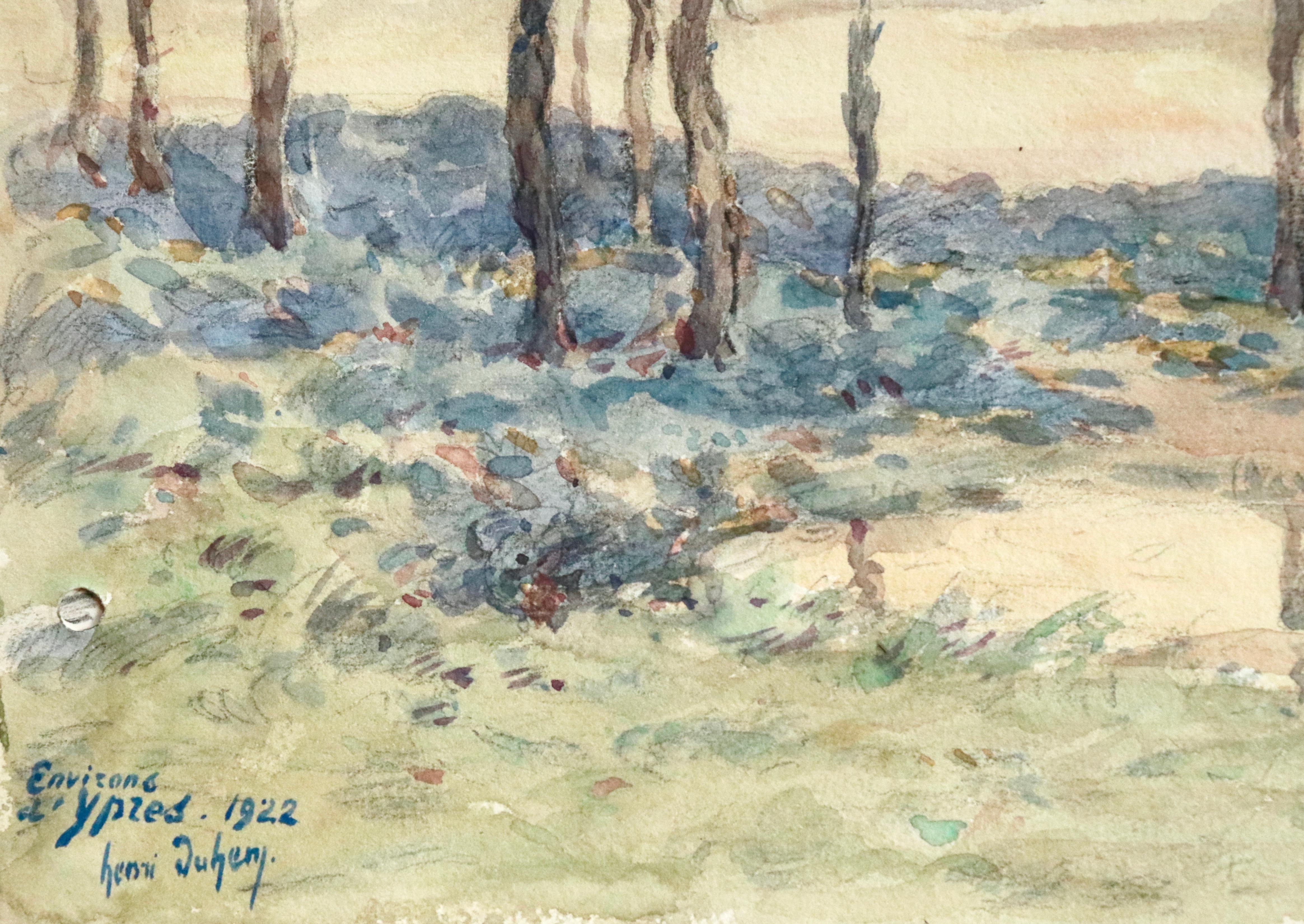 Environs d'Ypres - 19th Century Watercolor, World War I Landscape by Henri Duhem 1
