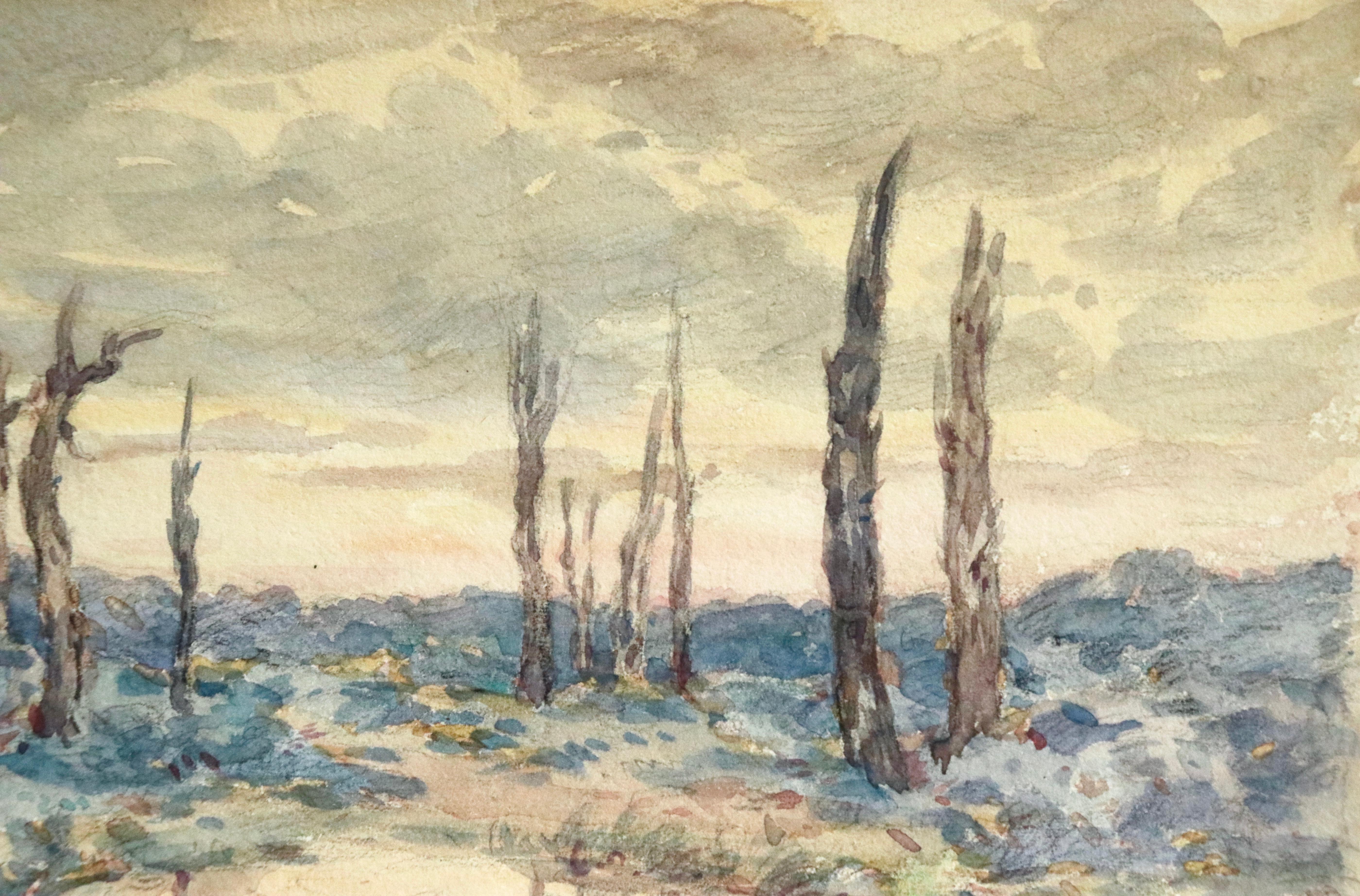 Environs d'Ypres – 19. Jahrhundert, Aquarell, Landschaft aus dem Ersten Weltkrieg von Henri Duhem im Angebot 4