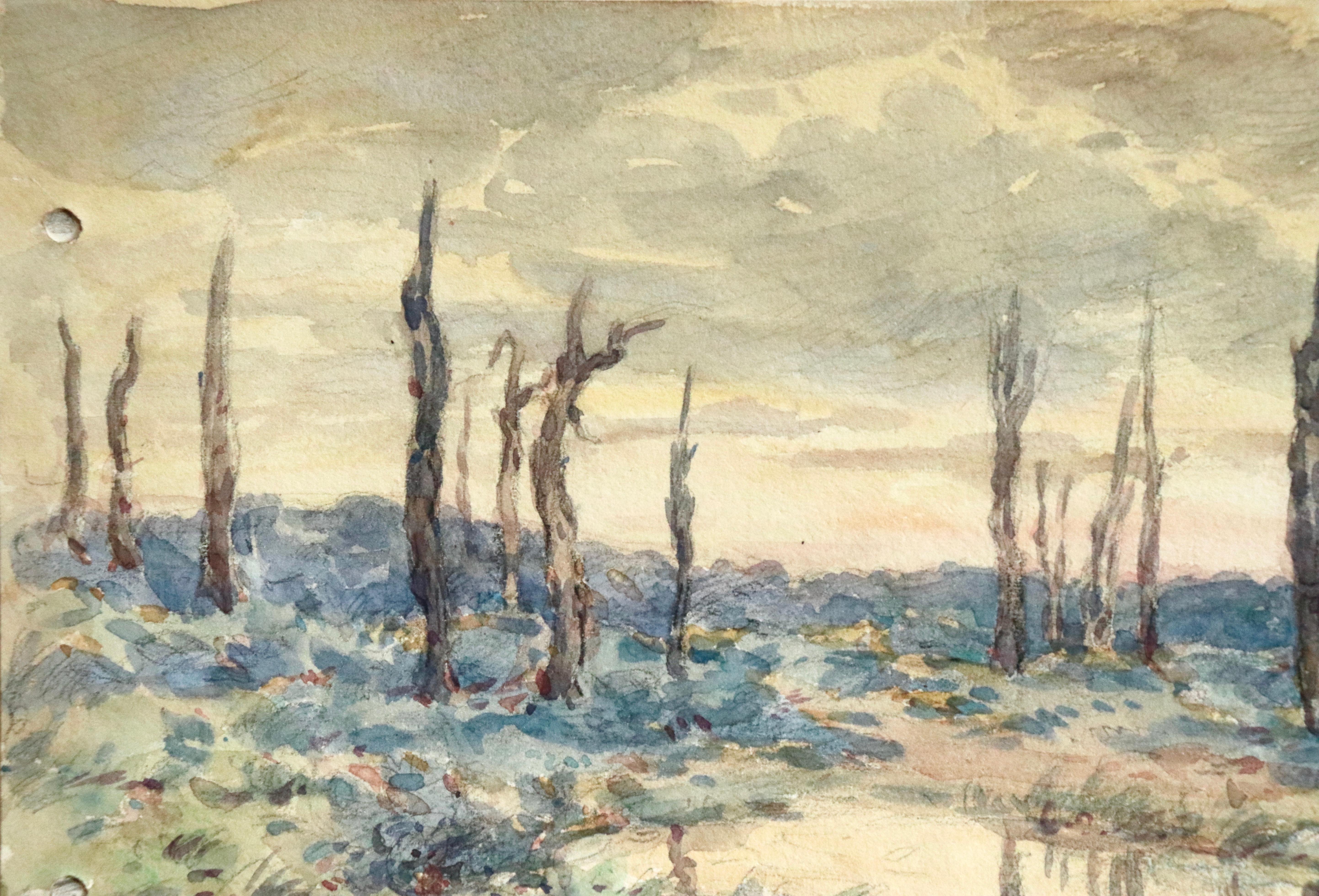 Environs d'Ypres – 19. Jahrhundert, Aquarell, Landschaft aus dem Ersten Weltkrieg von Henri Duhem im Angebot 5