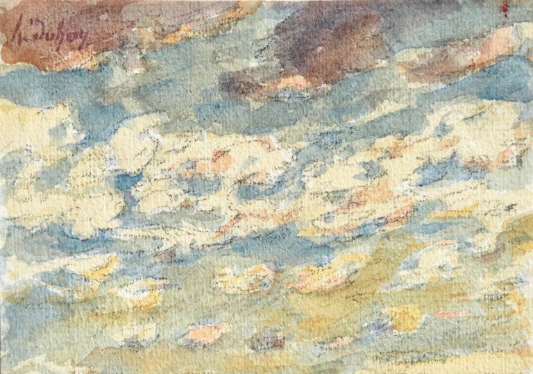 Coucher du Soleil - 19th Century Watercolor, Sunset Sky Landscape by Henri Duhem For Sale 1