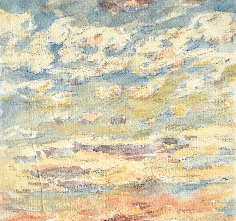 Coucher du Soleil - 19th Century Watercolor, Sunset Sky Landscape by Henri Duhem For Sale 2