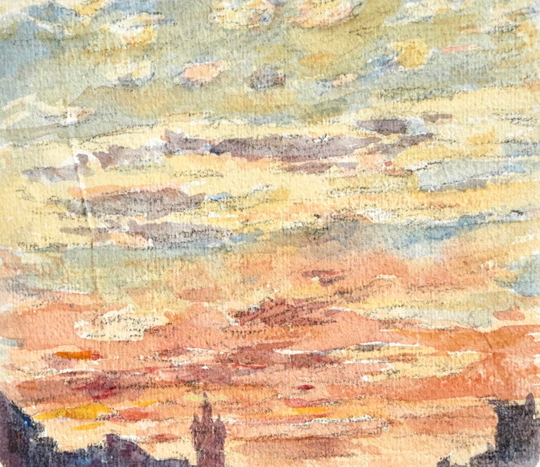 Coucher du Soleil - 19th Century Watercolor, Sunset Sky Landscape by Henri Duhem For Sale 3