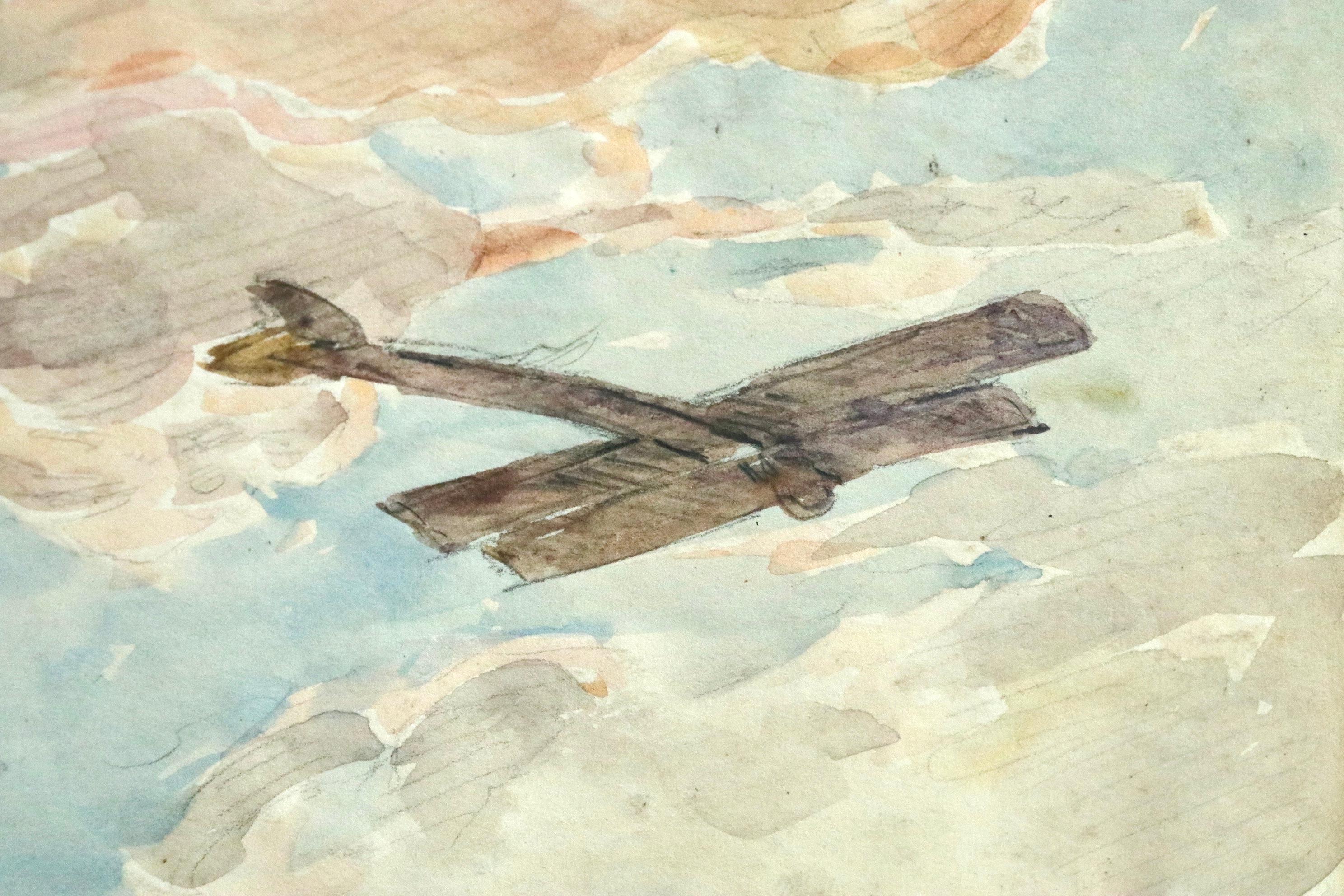 Dog Fight over Douai - 19th Century Watercolor, World War I Biplanes by H Duhem - Art by Henri Duhem