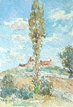 Maison en paysage - Aquarelle du 19e siècle, Cottage in Landscape d'Henri Duhem