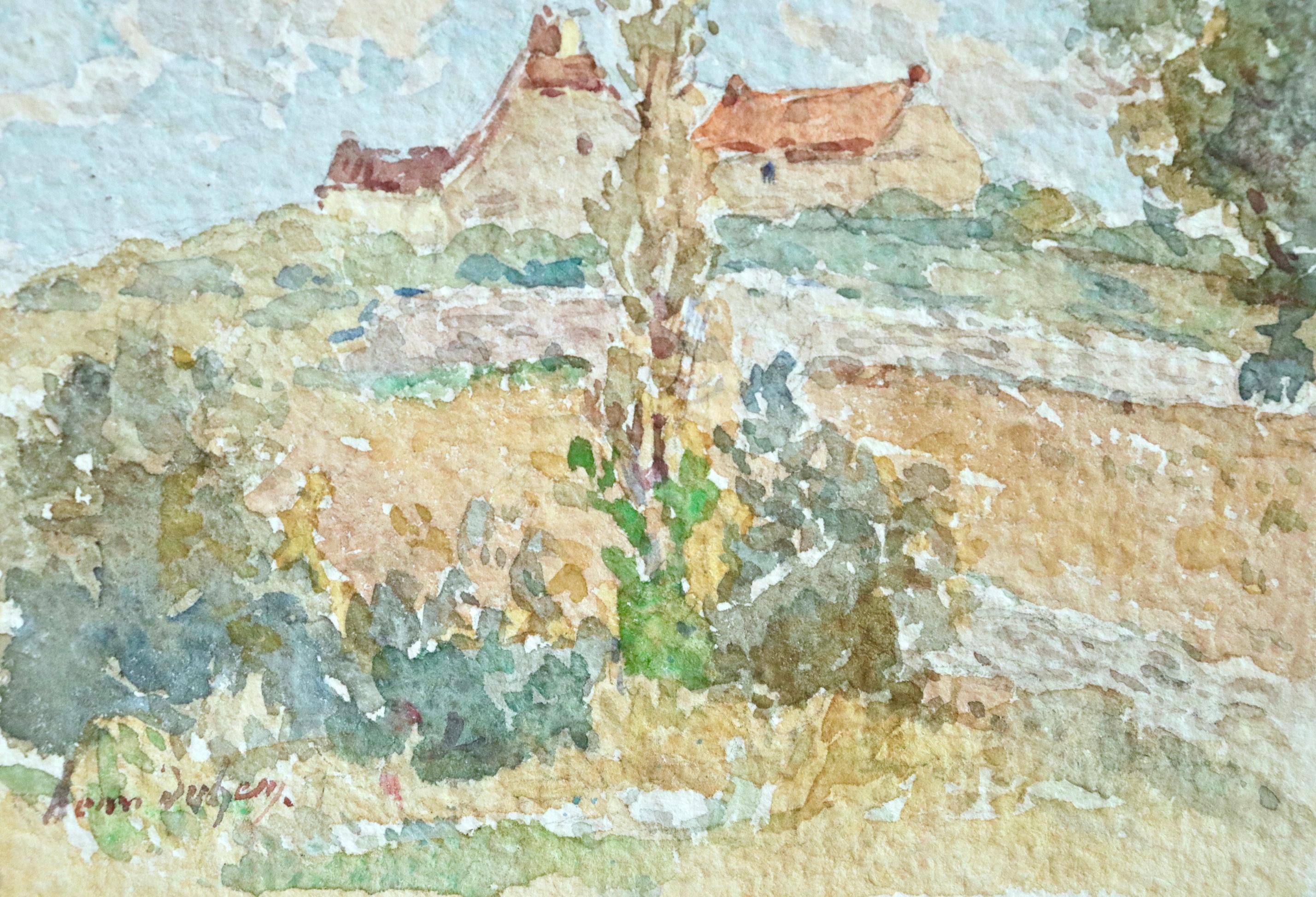 Maison en paysage - 19th Century Watercolor, Cottage in Landscape by Henri Duhem For Sale 1