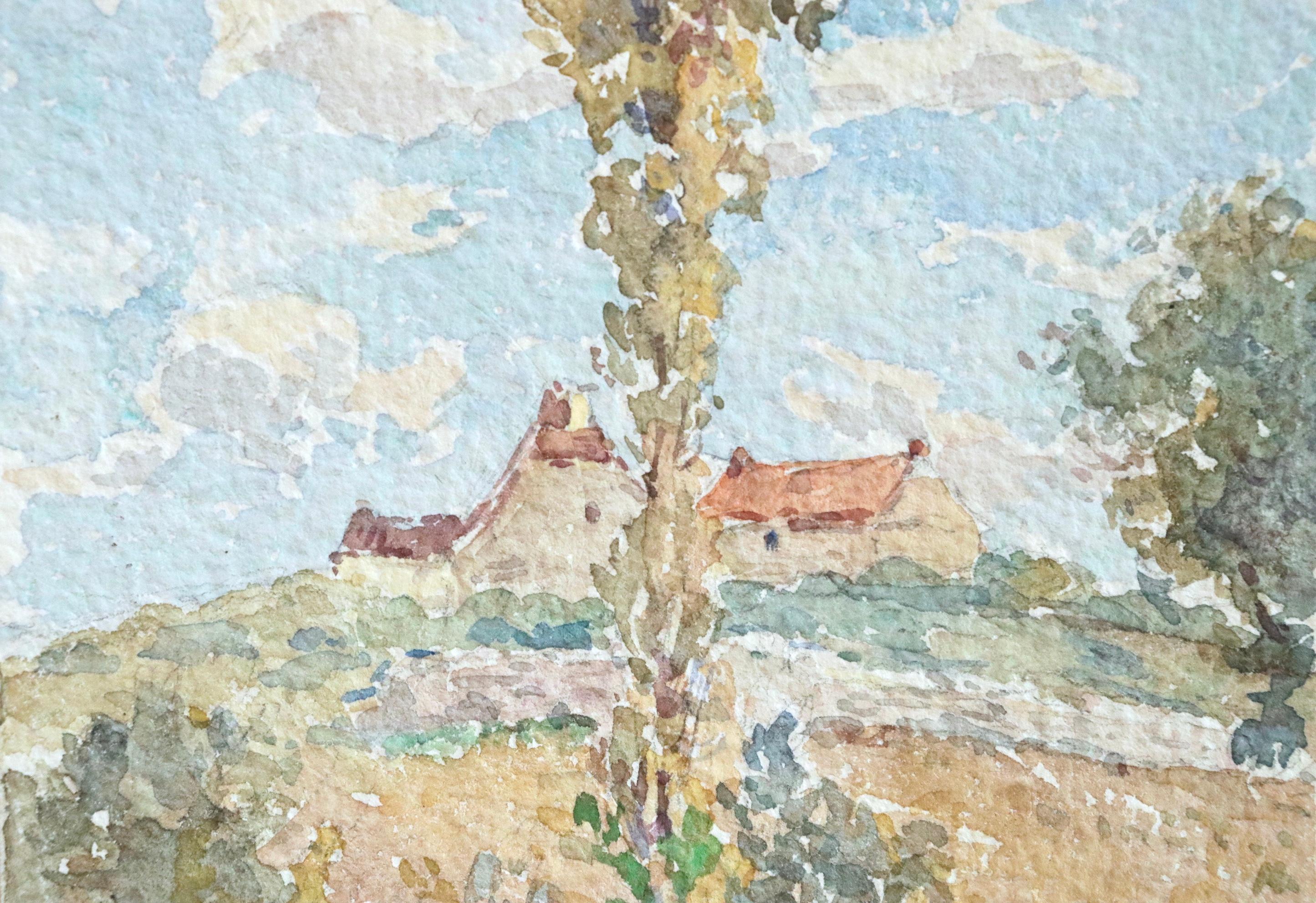 Maison en paysage - 19th Century Watercolor, Cottage in Landscape by Henri Duhem For Sale 2