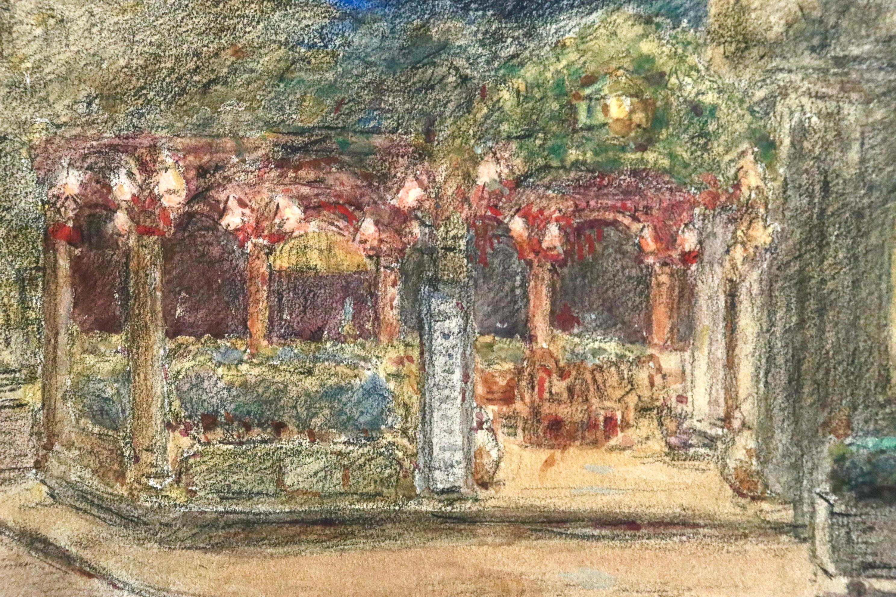 Le Caf la Nuit – 19. Jahrhundert, Aquarell, Cafe at Night, Landschaft von H Duhem (Impressionismus), Art, von Henri Duhem