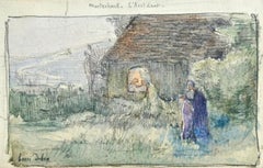 Maeterlinck - L'Accident - 19th Century Watercolor, Figures in Landscape - Duhem