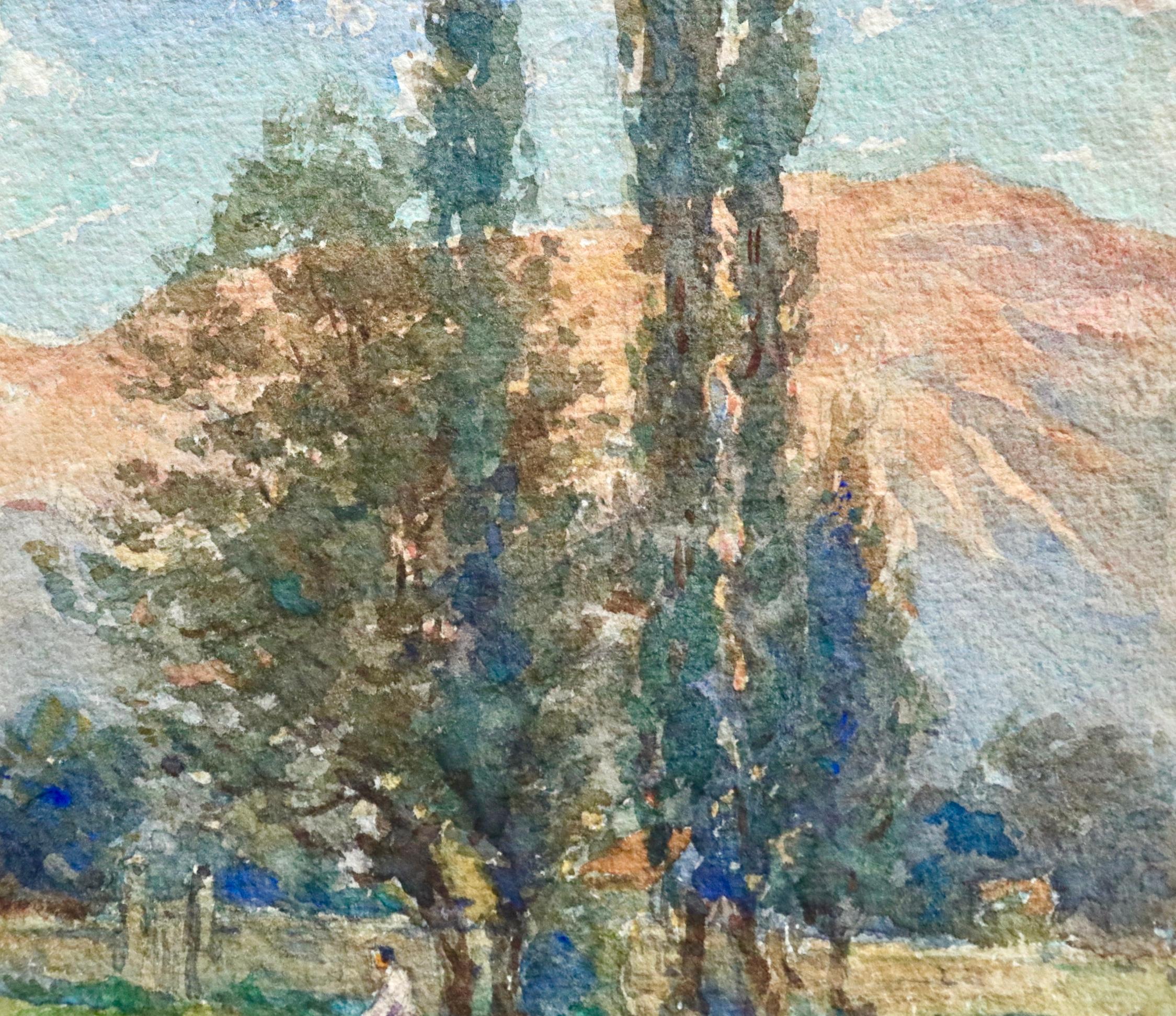 Coucher de Soleil sur la Montagne - 19th Century Watercolor, Landscape - H Duhem For Sale 3