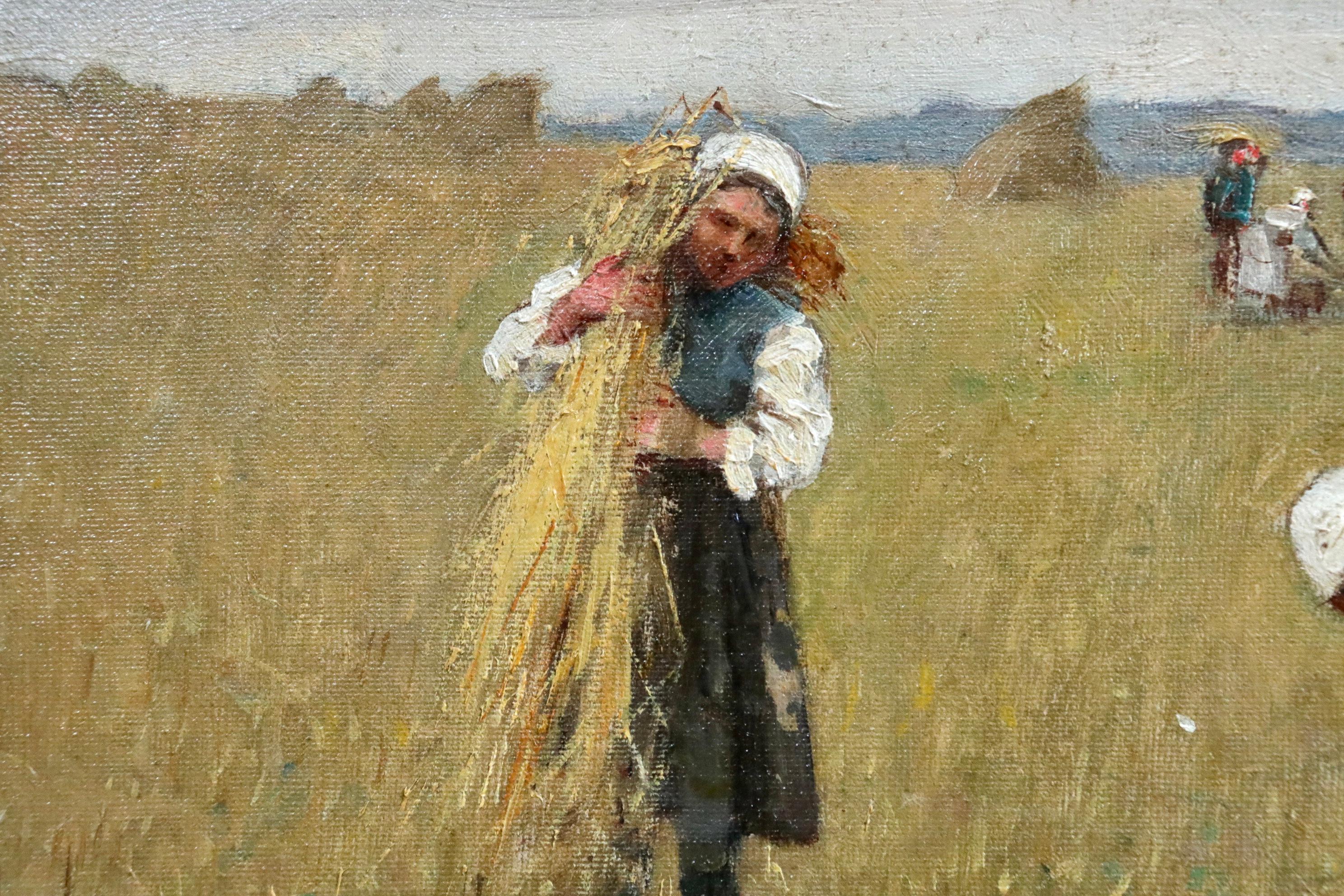 Harvesting – Öl:: Figuren in Landschaft von Rene Louis Chretien:: 19. Jahrhundert (Impressionismus), Painting, von René Louis Chrétien