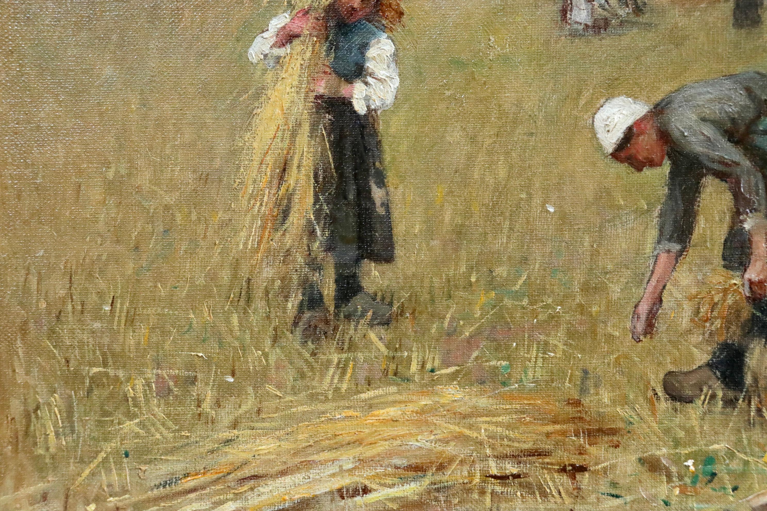 A turn of the century oil on canvas by Rene Louis Chretien depicting men and women harvesting the crop in late summer. Signed lower right. This painting is not currently framed but a suitable frame can be sourced if required.

Provenance:
Private
