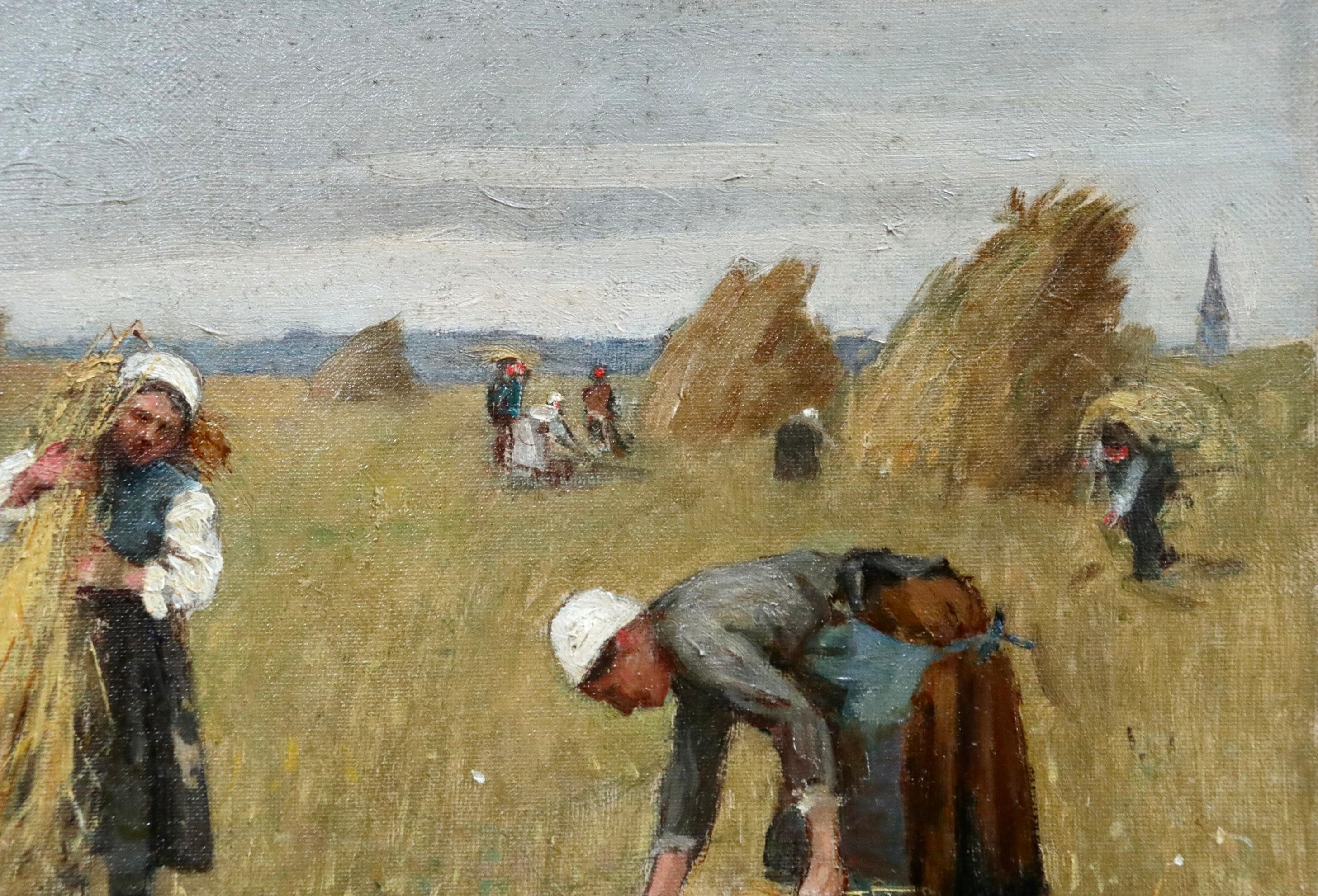 Harvesting - 19th Century Oil, Figures in Landscape by Rene Louis Chretien 2