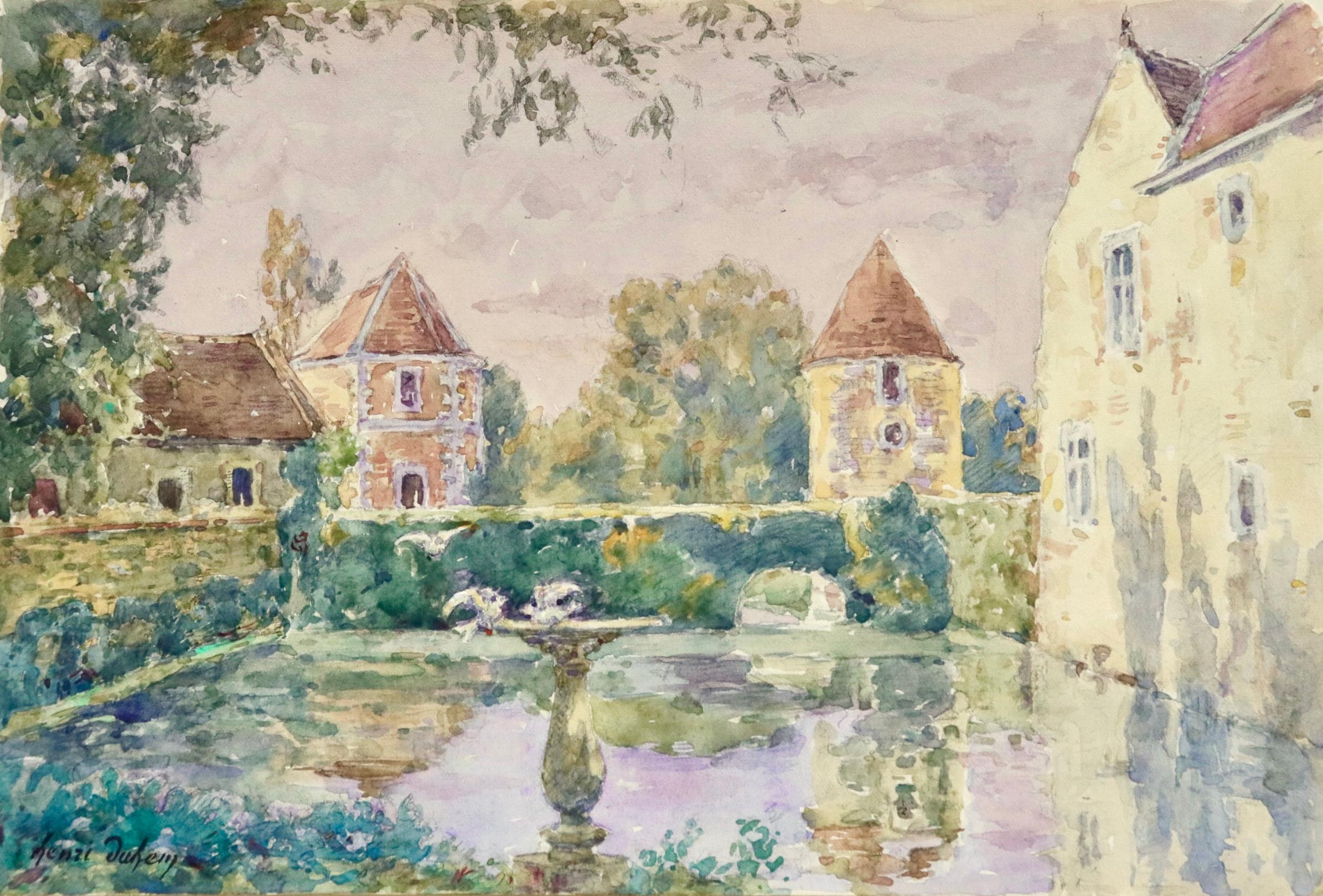 Landscape Art Henri Duhem - Le Jardin de l'oncle Dincq - Douai - Aquarelle du 19ème siècle, Paysage - Duhem