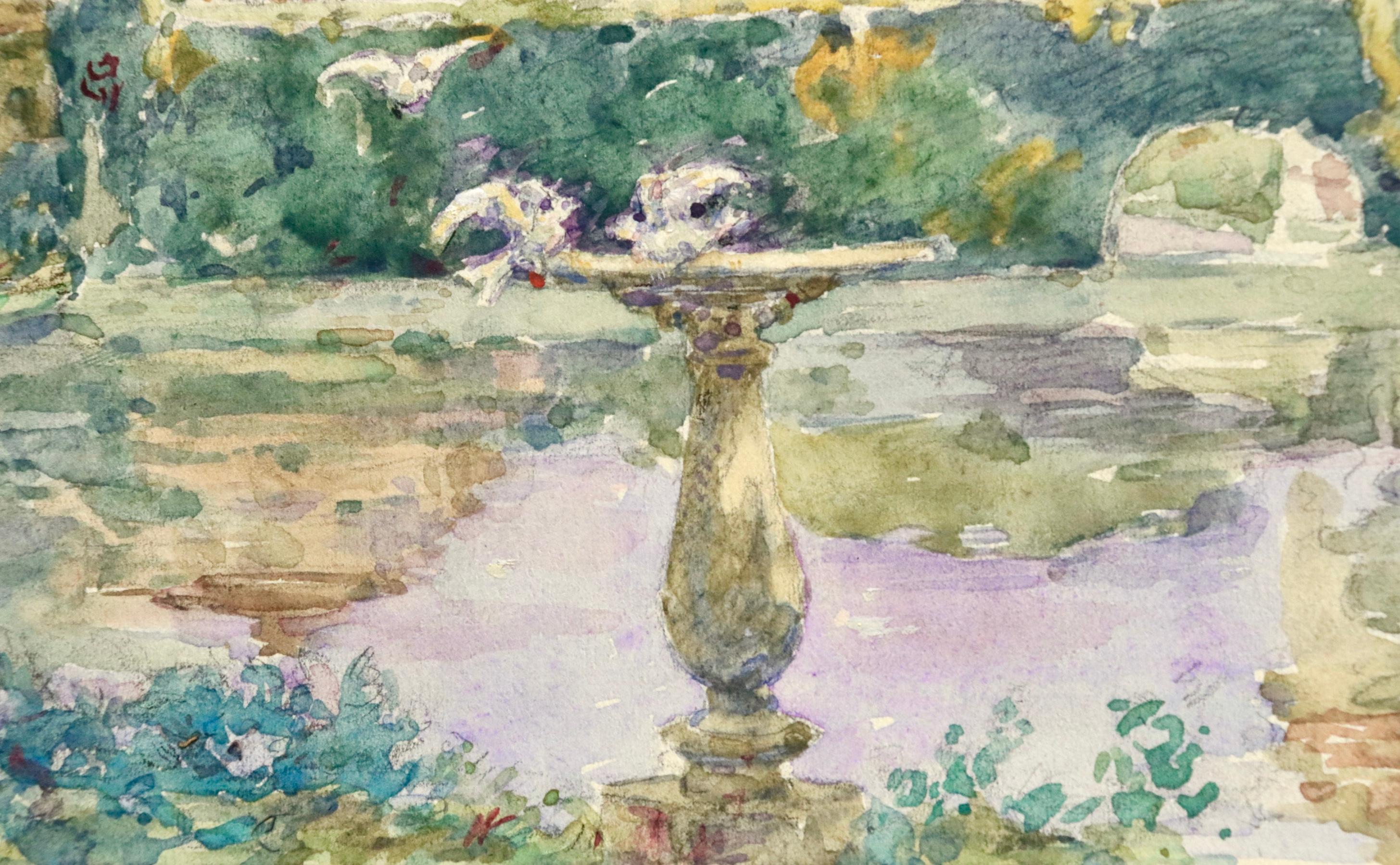Le Jardin de l'oncle Dincq - Douai - Aquarelle du 19ème siècle, Paysage - Duhem - Impressionnisme Art par Henri Duhem