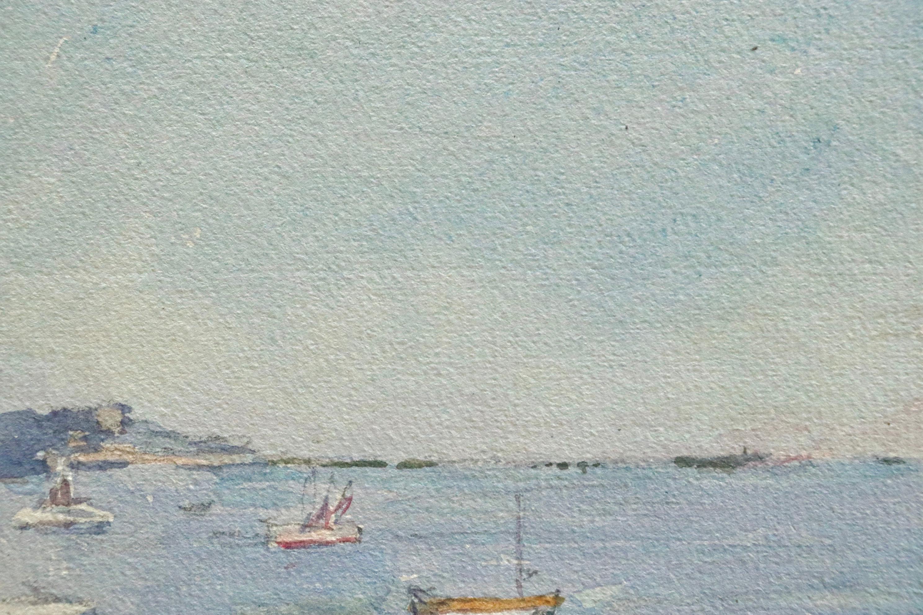 La Mer - 19th Century Watercolor, Boats in Blue Seascape by Henri Duhem 5