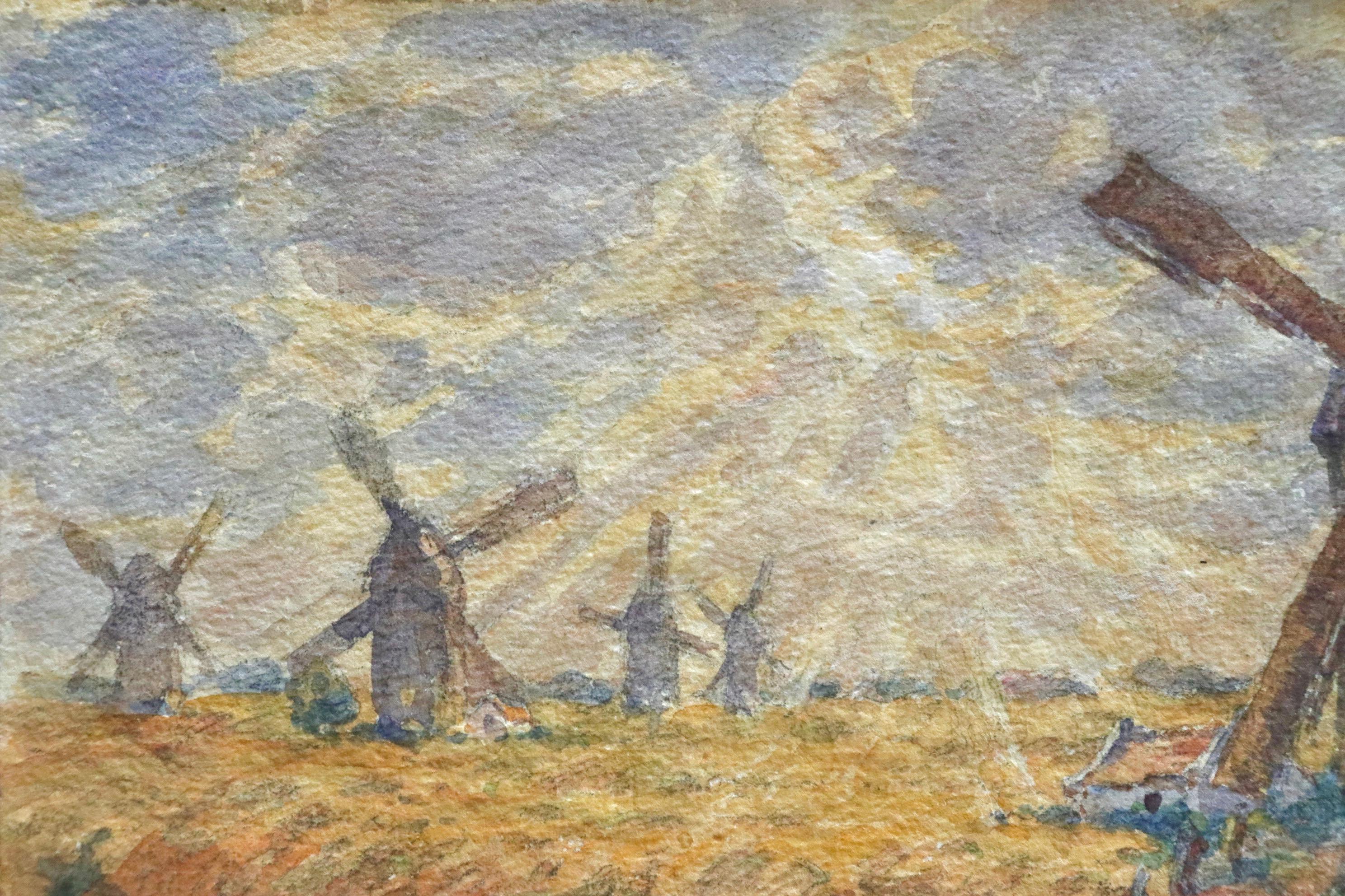 Les Moulins - 19th Century Watercolor, Windmills in Landscape by Henri Duhem 5