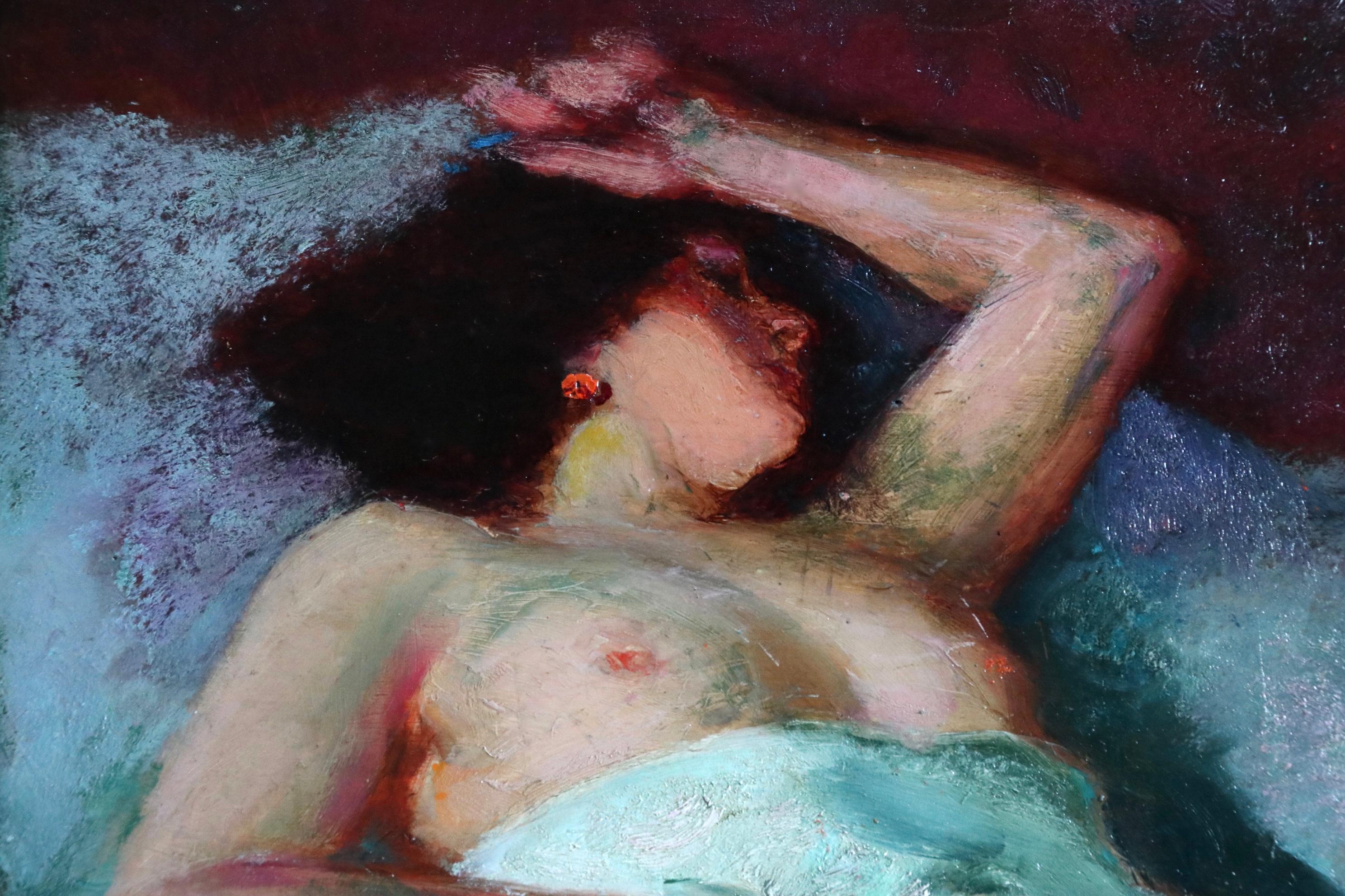 Nu - 20th Century Post Impressionist Oil, Nude in Interior by Bernardo Biancale 1