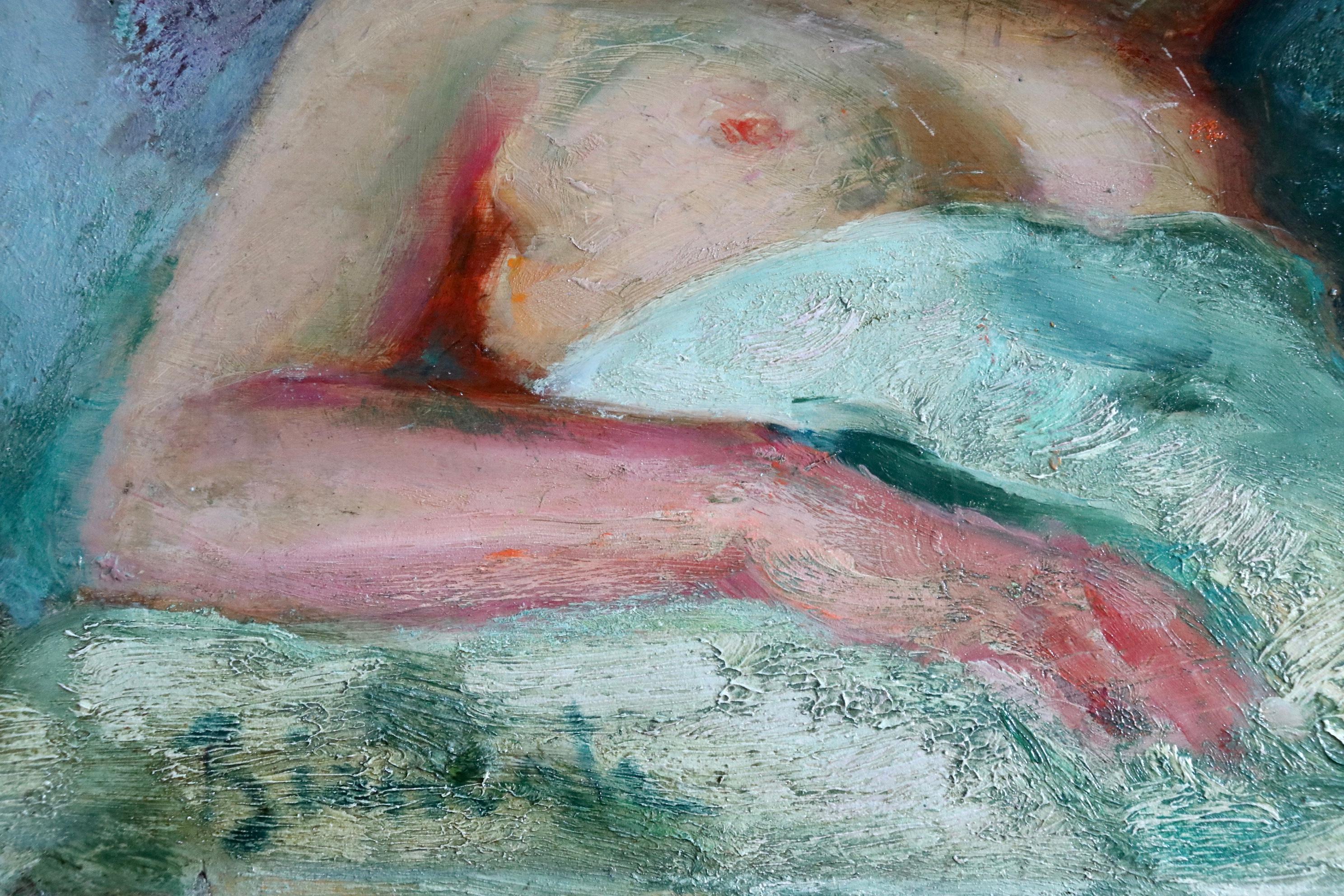 Nu - 20th Century Post Impressionist Oil, Nude in Interior by Bernardo Biancale 4