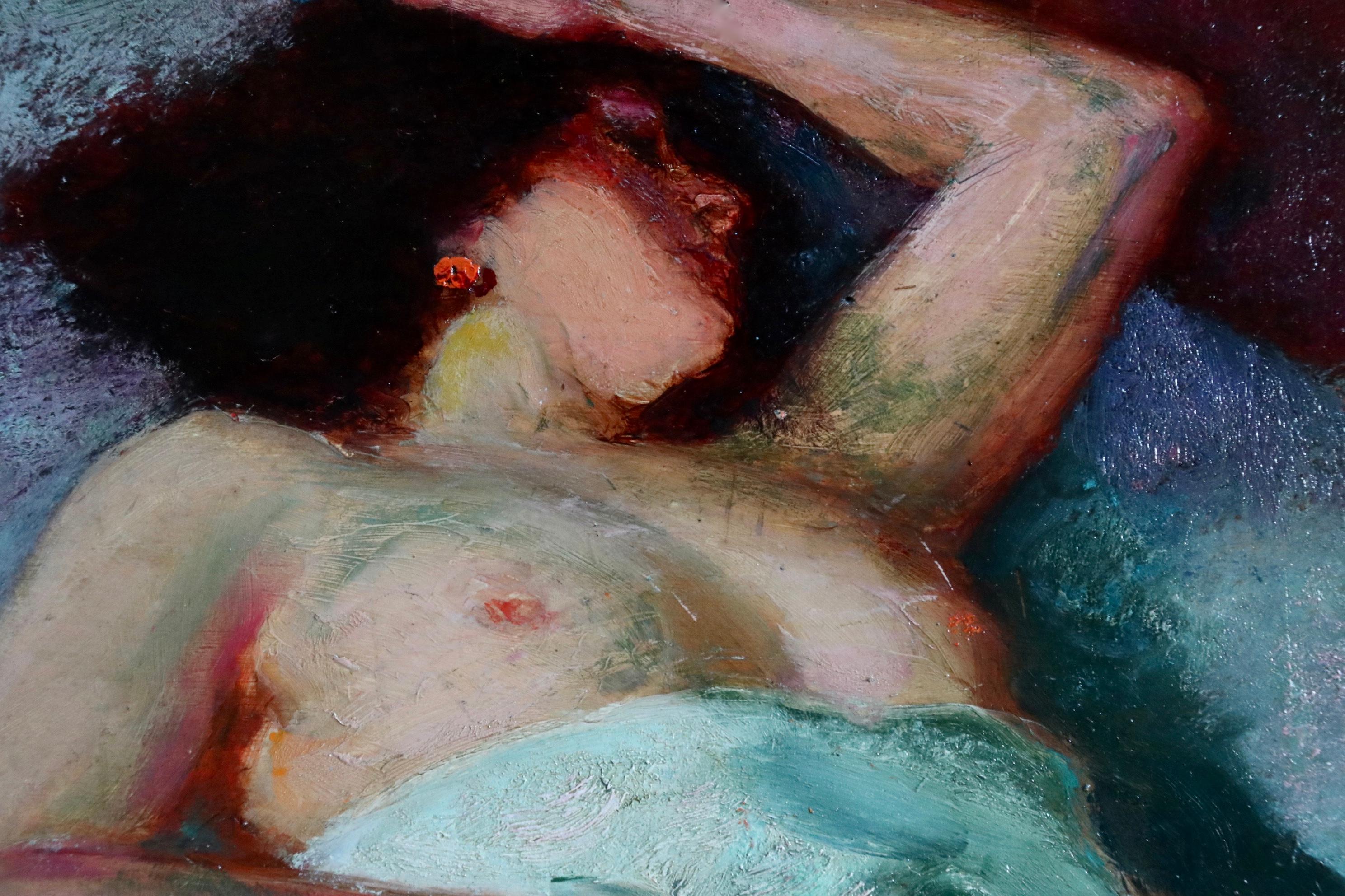 Nu - 20th Century Post Impressionist Oil, Nude in Interior by Bernardo Biancale 5