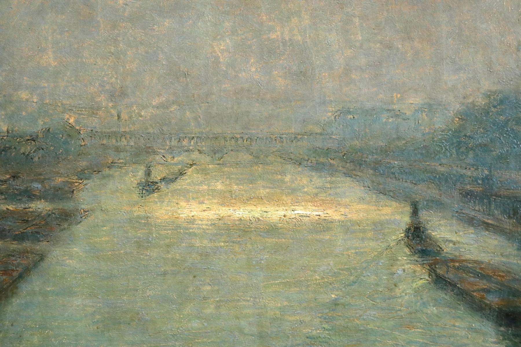 Sunrise over Paris - 19th Century Impressionist Oil, Riverscape - Gaston Prunier 1