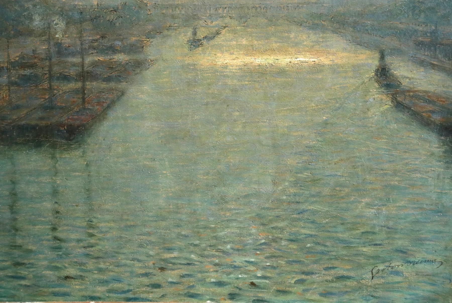 Sunrise over Paris - 19th Century Impressionist Oil, Riverscape - Gaston Prunier 2