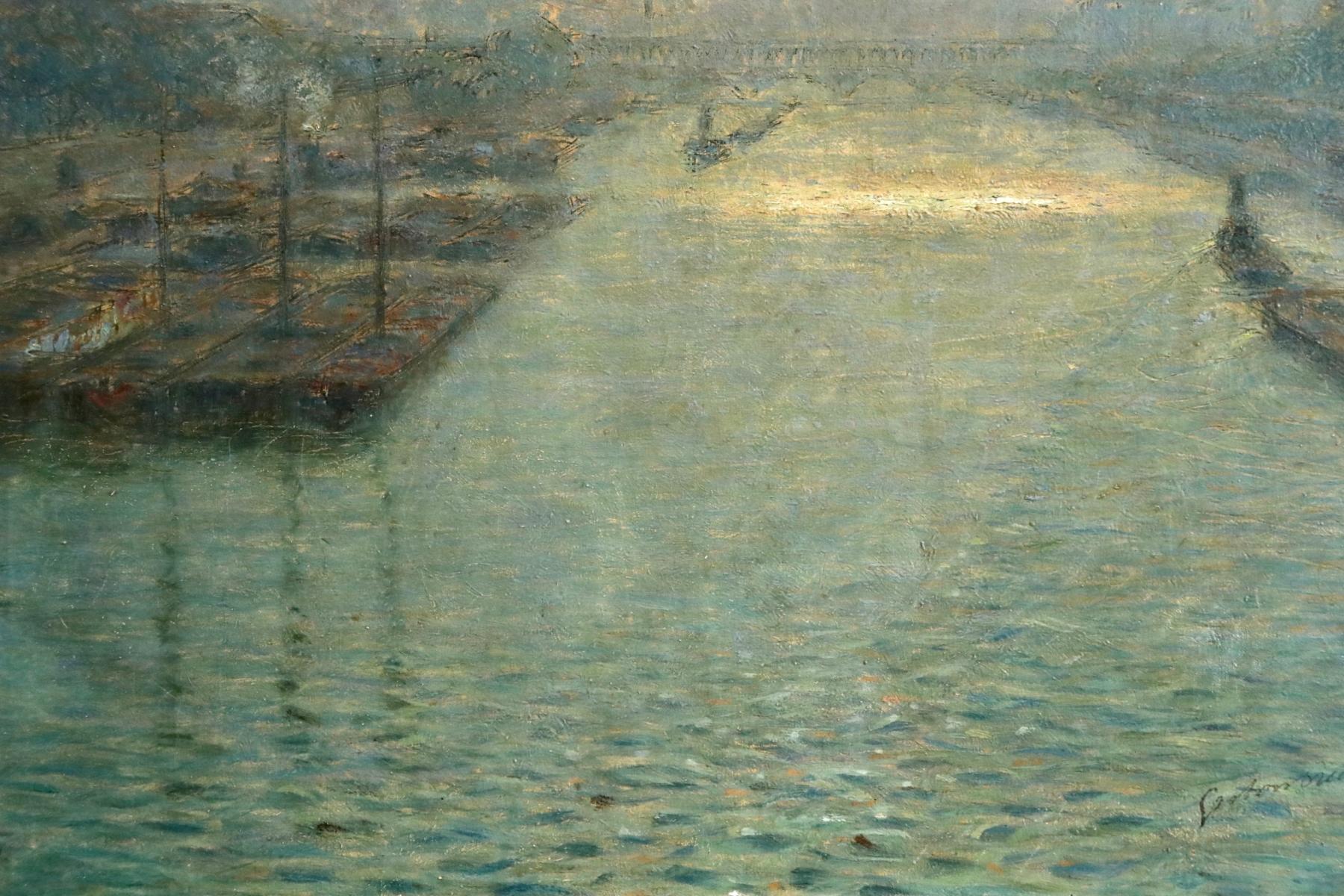Sunrise over Paris - 19th Century Impressionist Oil, Riverscape - Gaston Prunier 3