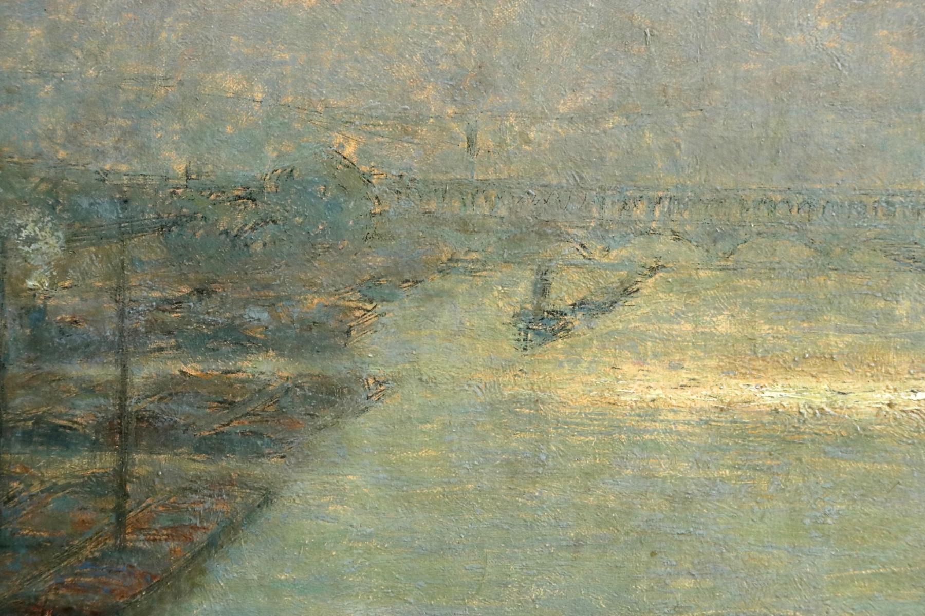 Sunrise over Paris - 19th Century Impressionist Oil, Riverscape - Gaston Prunier 4