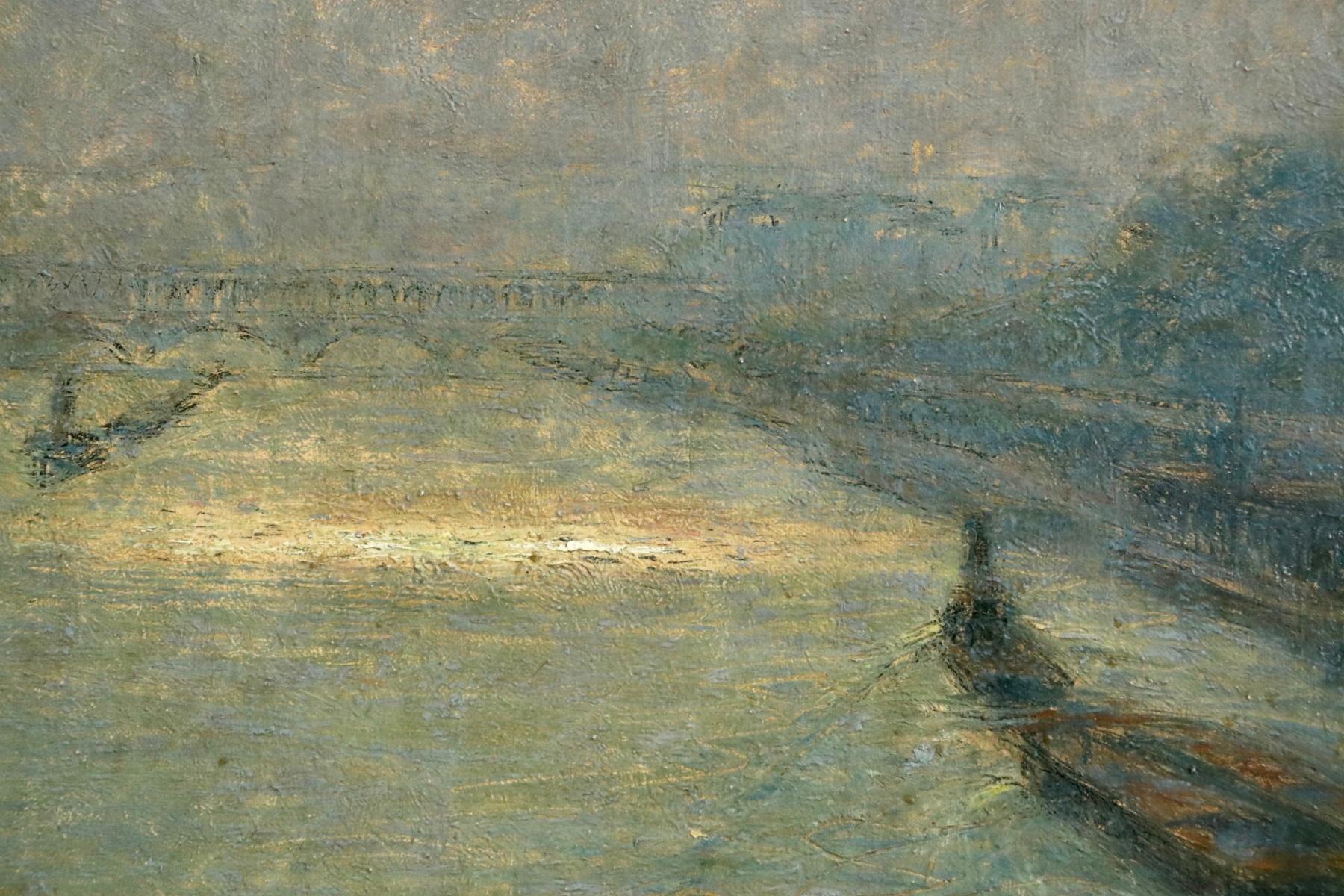 Sunrise over Paris - 19th Century Impressionist Oil, Riverscape - Gaston Prunier 5