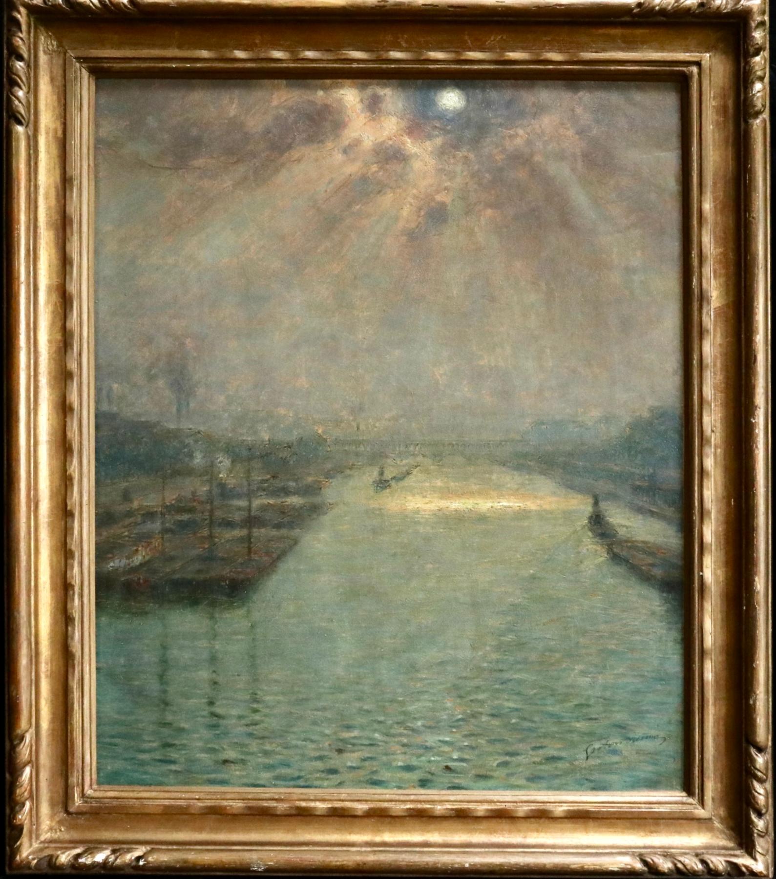 Sunrise over Paris - 19th Century Impressionist Oil, Riverscape - Gaston Prunier 6
