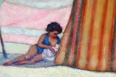 Mere et enfant sur la plage - Post Impressionist, Figures on Beach - I. B Biancale
