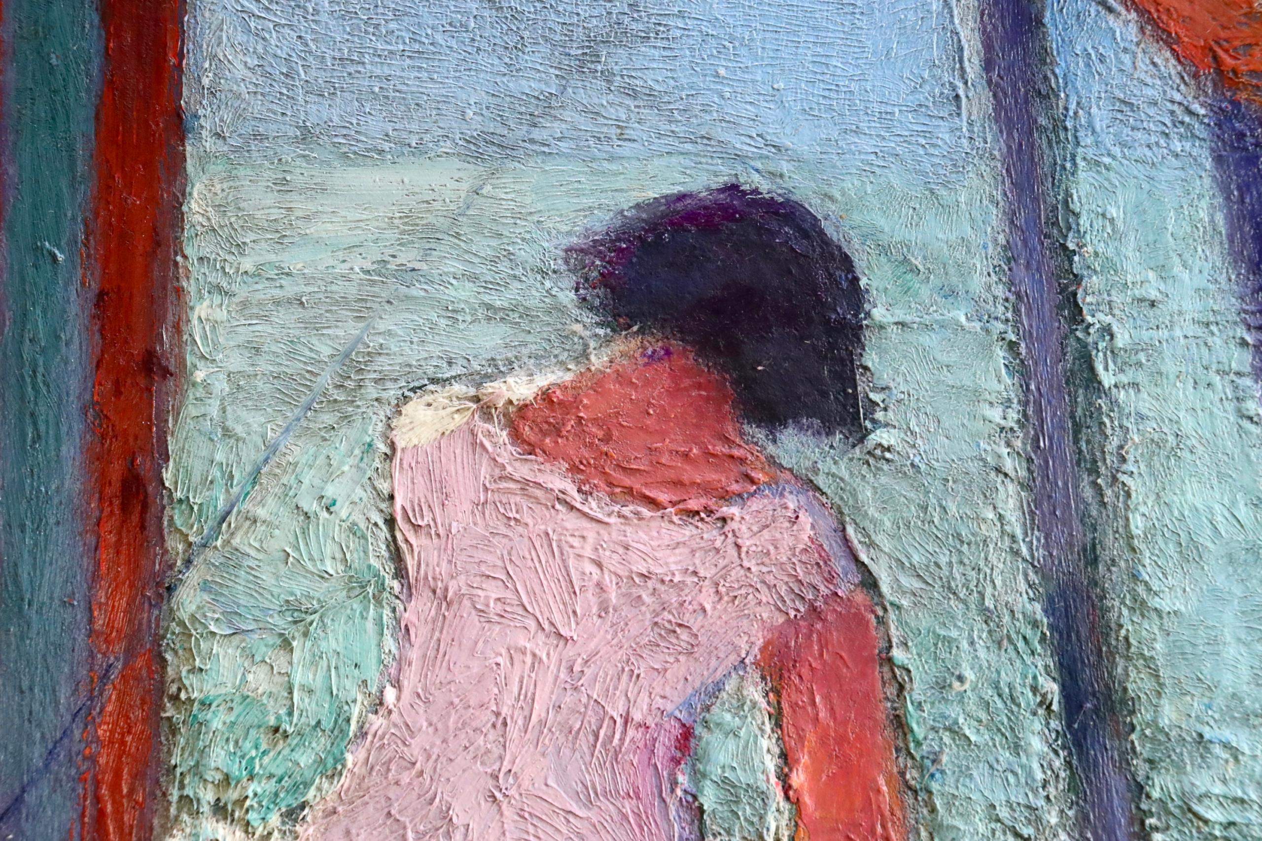 Femme sur la plage - Post Impressionist Oil, Woman at the Beach by B Biancale - Painting by Bernardo Biancale