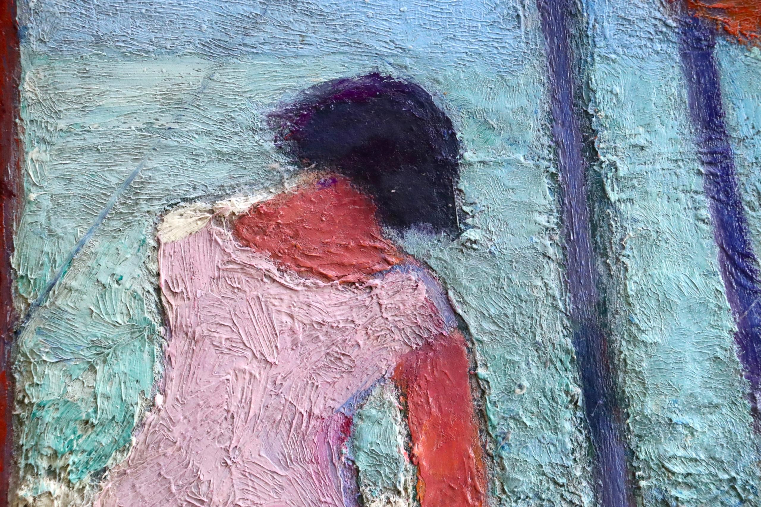 Femme sur la plage - Post Impressionist Oil, Woman at the Beach by B Biancale 1