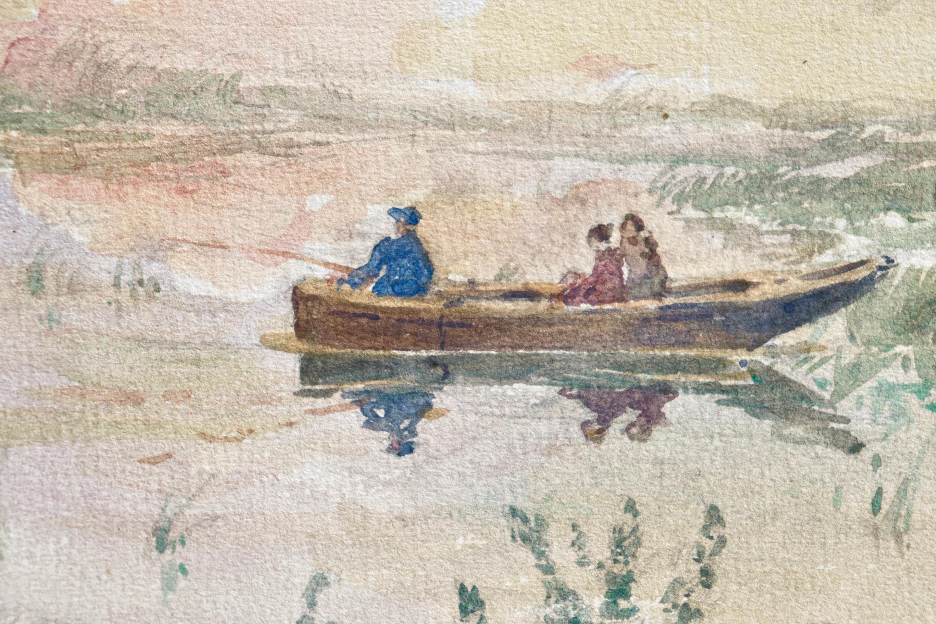 Pêche dans l'Étang - Französischer Impressionist Aquarell, Fischfang von Henri Duhem im Angebot 2