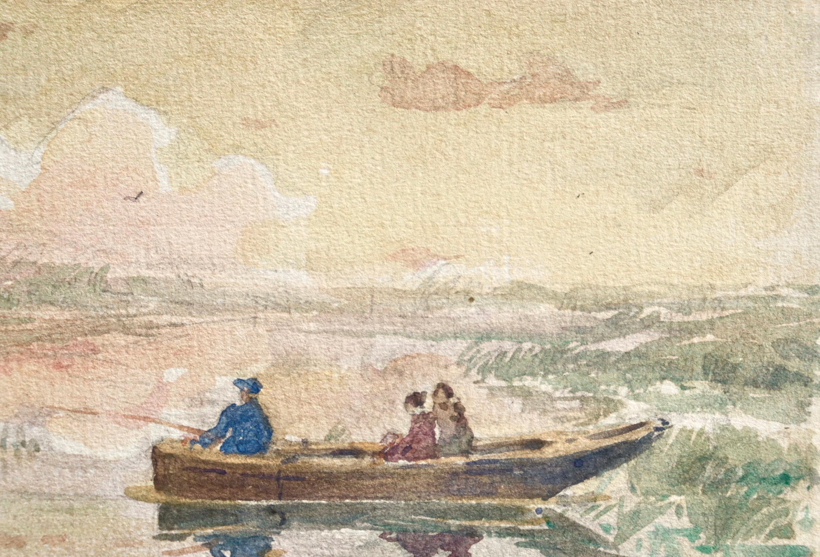 Pêche dans l'Étang - French Impressionist Watercolor, Fishing by Henri Duhem For Sale 1