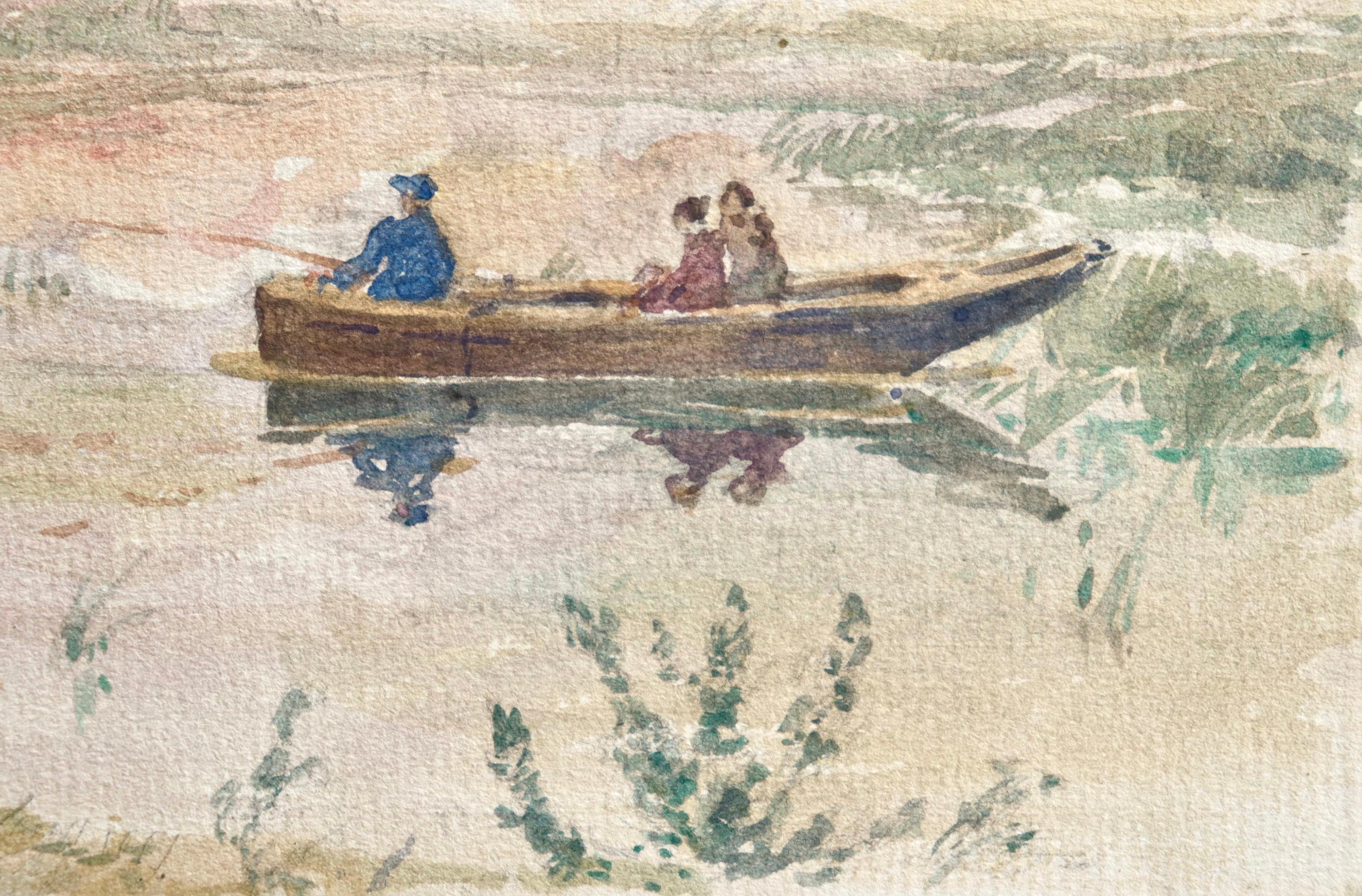 Pêche dans l'Étang - Französischer Impressionist Aquarell, Fischfang von Henri Duhem im Angebot 5