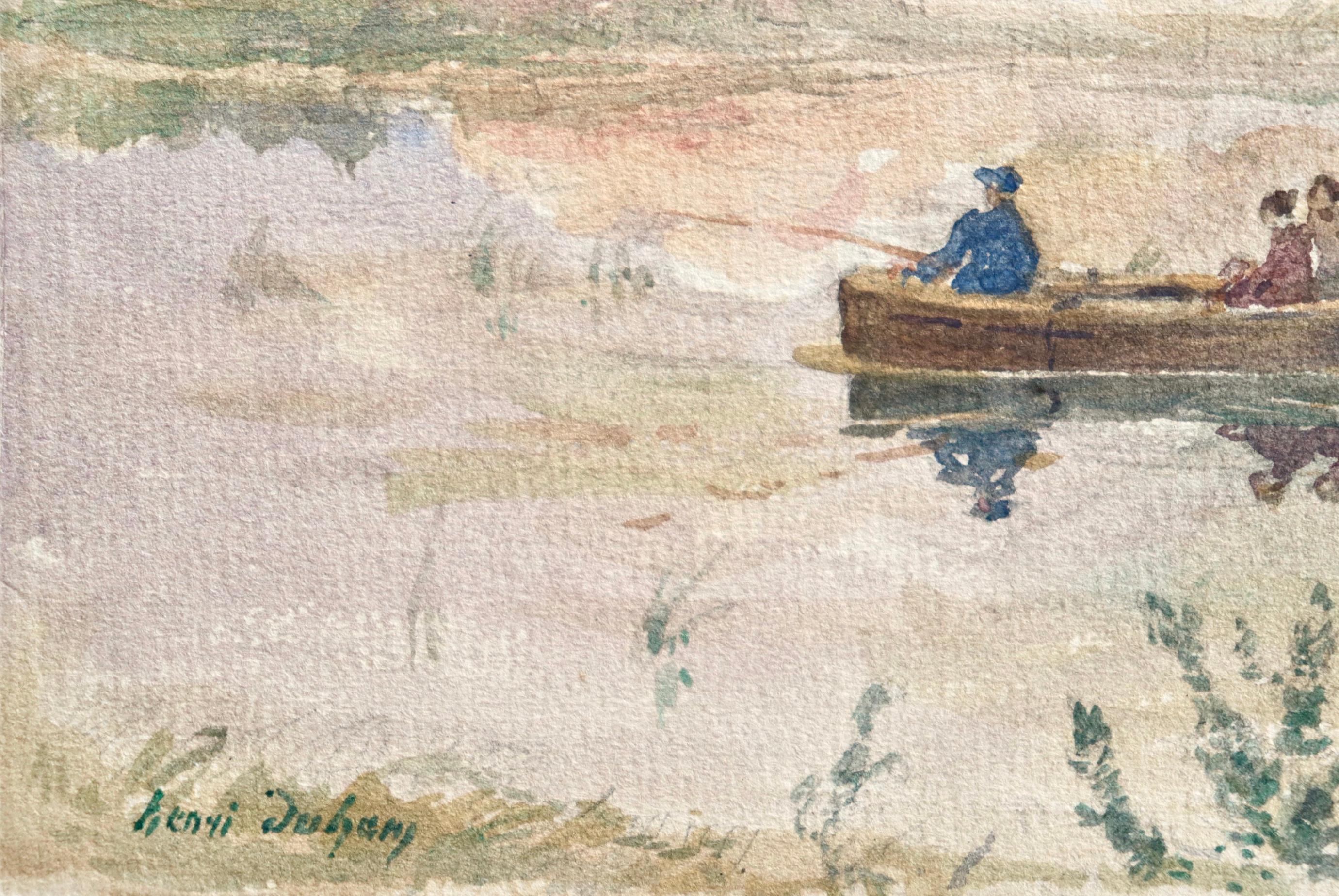 Pêche dans l'Étang - French Impressionist Watercolor, Fishing by Henri Duhem For Sale 3