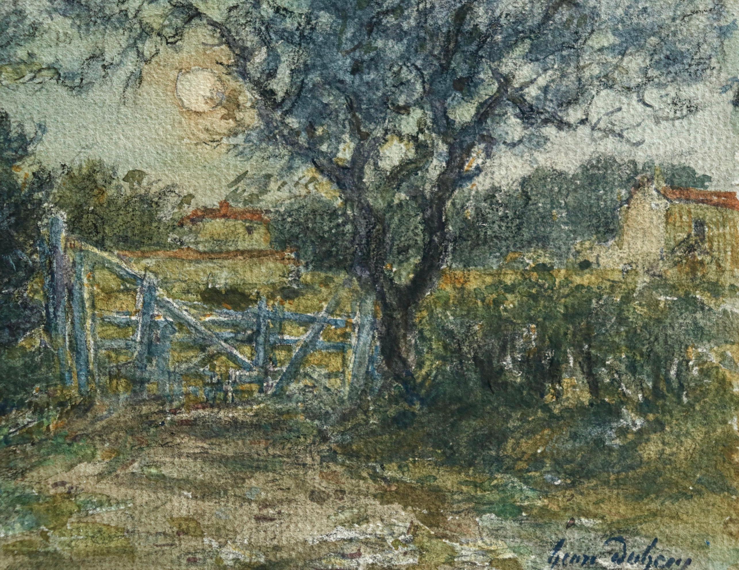 La Porte - French Impressionist Watercolor, Landscape by Moonlight - Henri Duhem For Sale 3