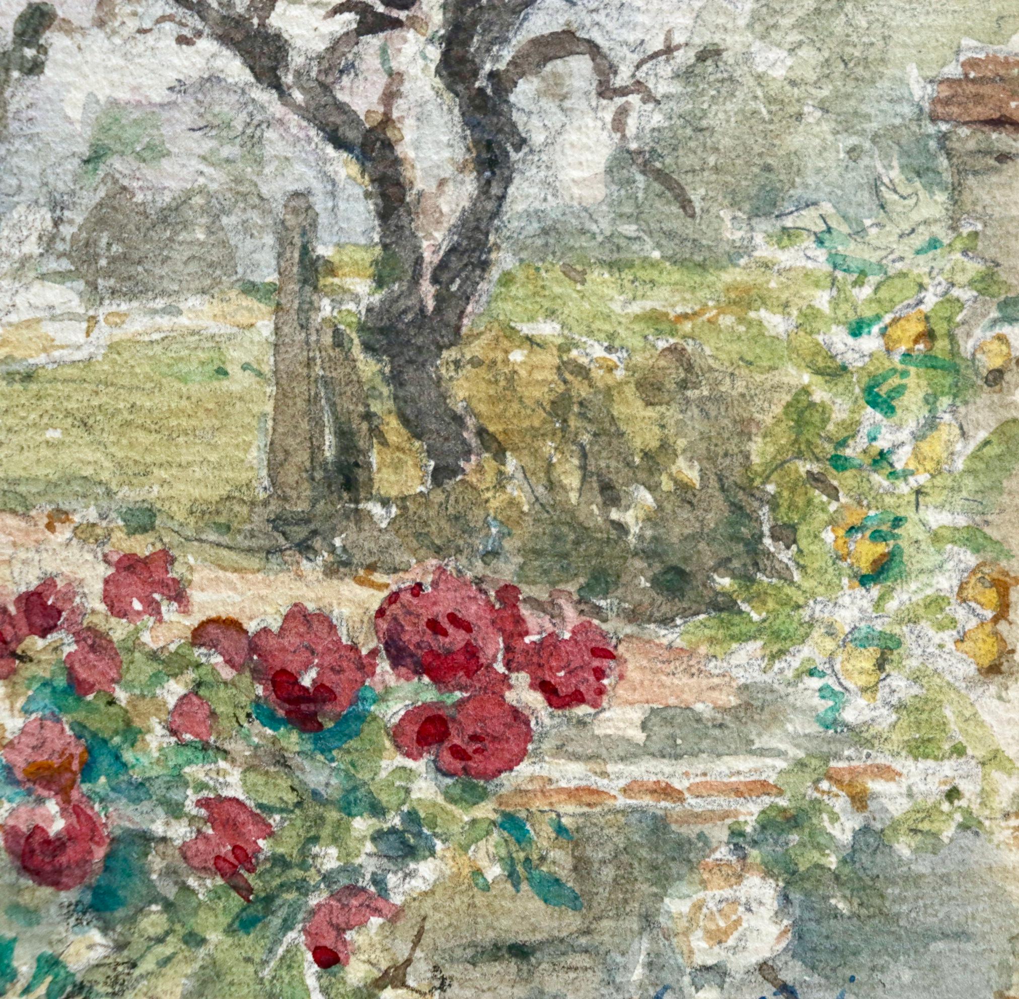 Roseraie - French Impressionist Watercolour, Flowers in Landscape by Henri Duhem 4