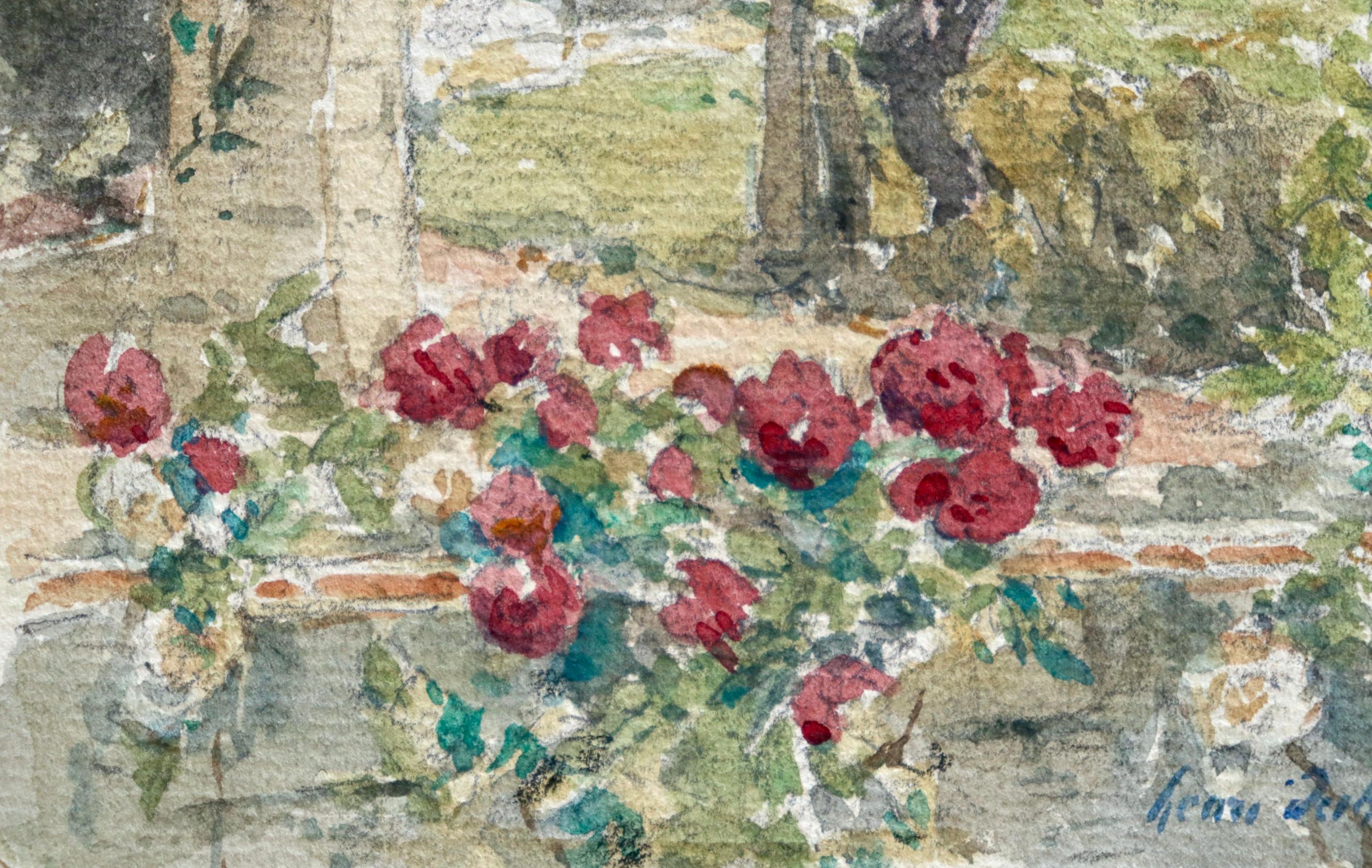 Roseraie - French Impressionist Watercolour, Flowers in Landscape by Henri Duhem 5