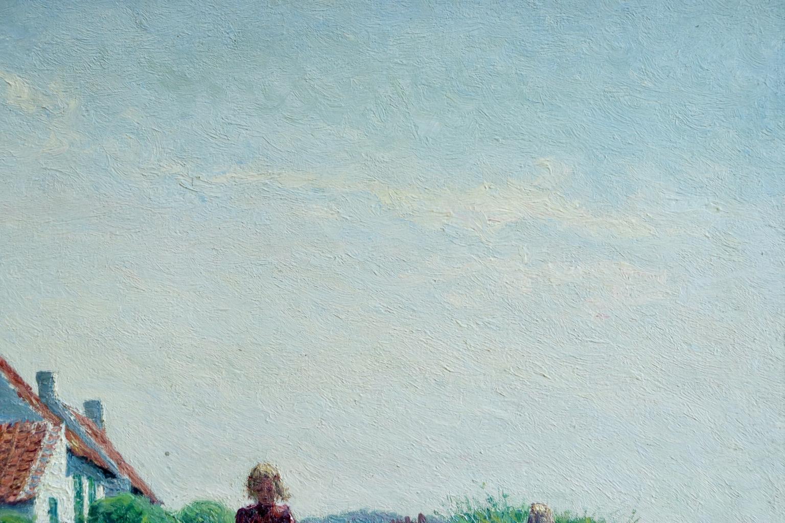 Young Girl in the Dunes - Impressionist Oil, Figure in Landscape by B H Klene - Gray Landscape Painting by Bernardus Henricus Klene