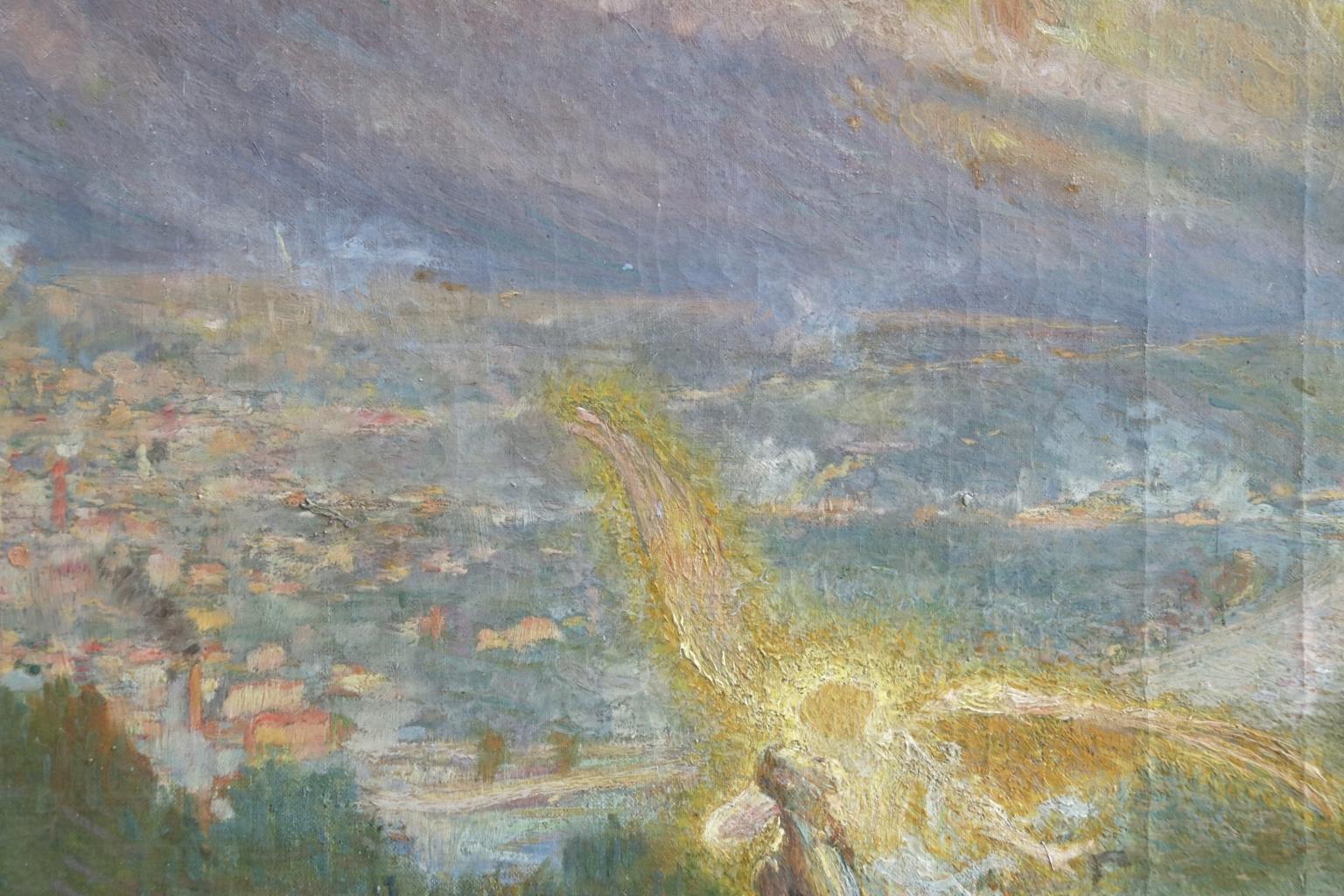 « The Kiss of an Angel » (La bague d'un ange) - Huile symboliste du XIXe siècle, figures dans un paysage - Boggio 4