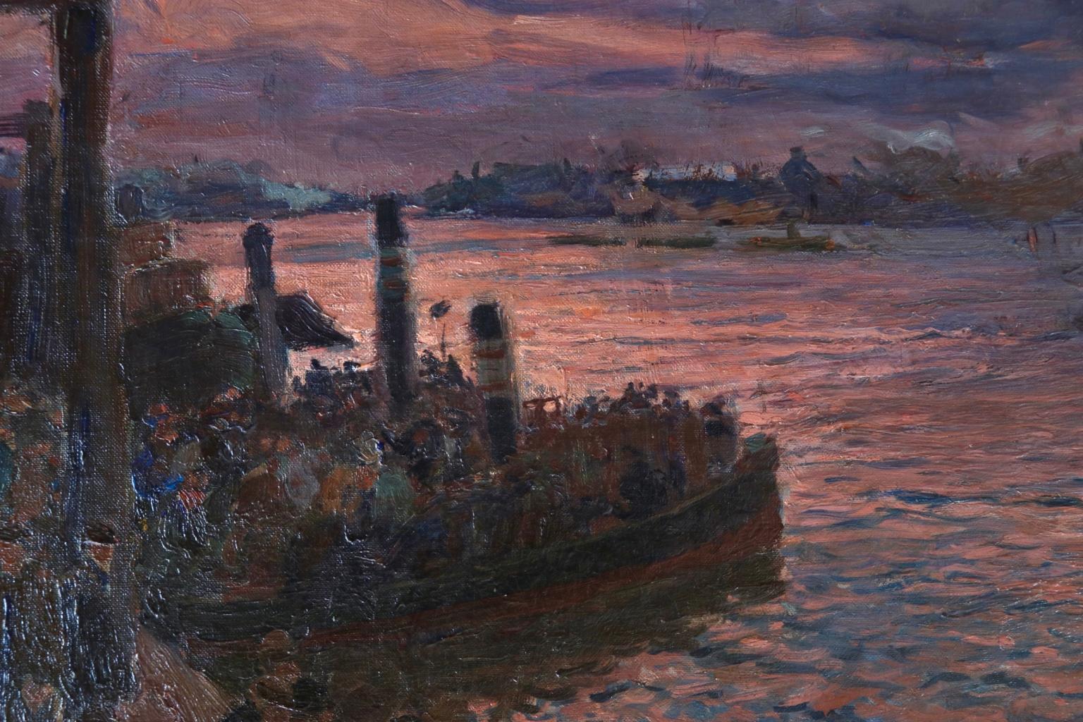 Waiting for the Ferry - Hamburg - Impressionist Oil, River at Night - Kallmorgen 1