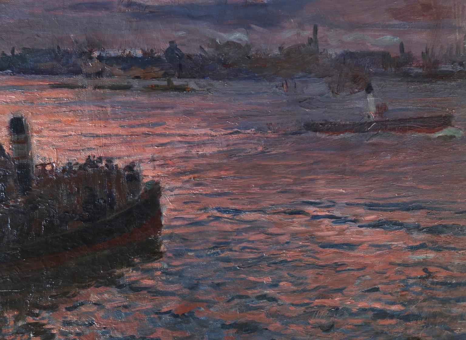 Waiting for the Ferry - Hamburg - Impressionist Oil, River at Night - Kallmorgen 2