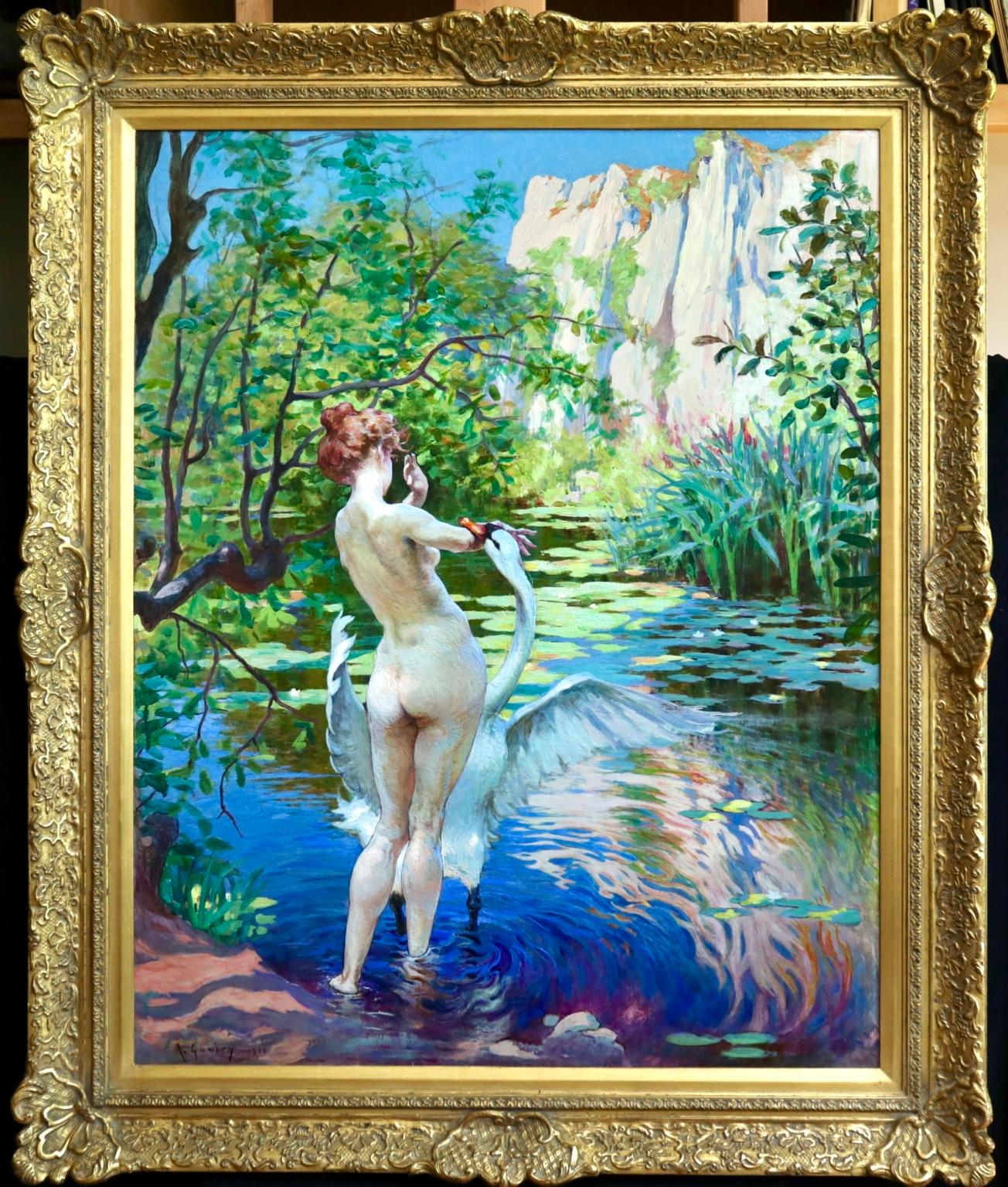 Leda & The Swan - Orientalist Oil, Greek Mythology by Adolphe Ernest Gumery 1