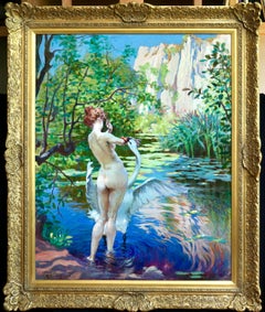 Leda & The Swan - Orientalist Oil, Greek Mythology by Adolphe Ernest Gumery