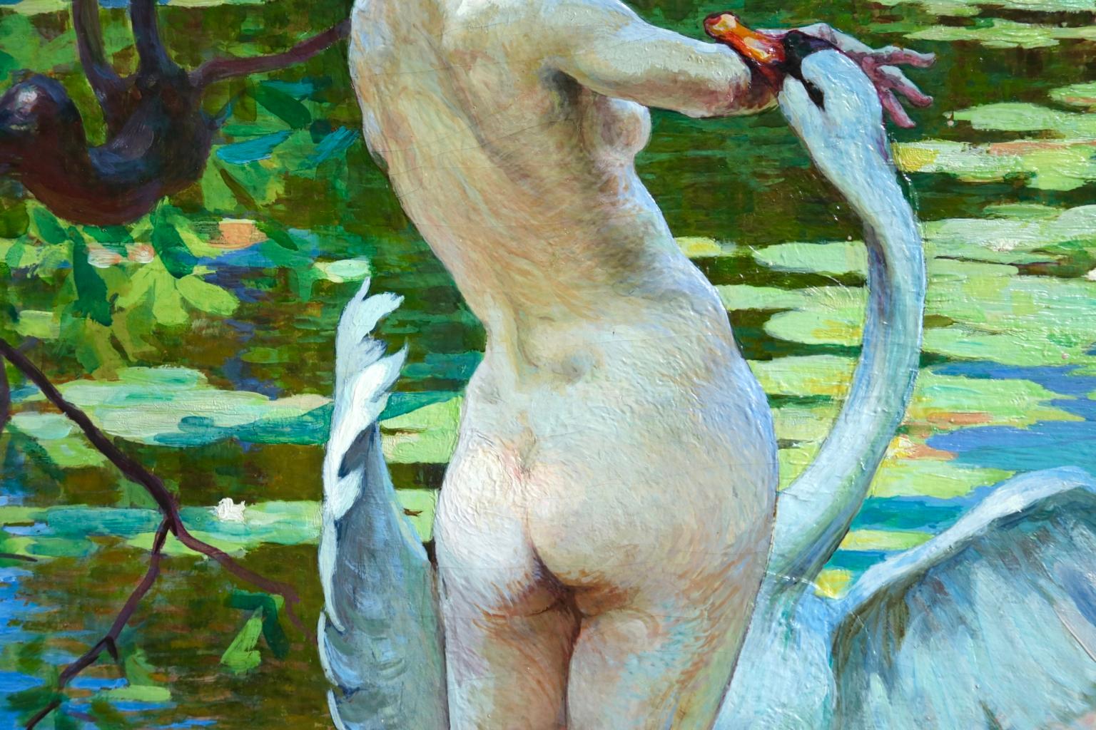 Leda & The Swan - Orientalist Oil, Greek Mythology by Adolphe Ernest Gumery 3