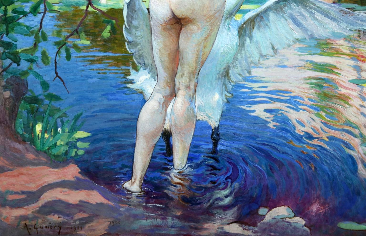 Leda & The Swan - Orientalist Oil, Greek Mythology by Adolphe Ernest Gumery 6
