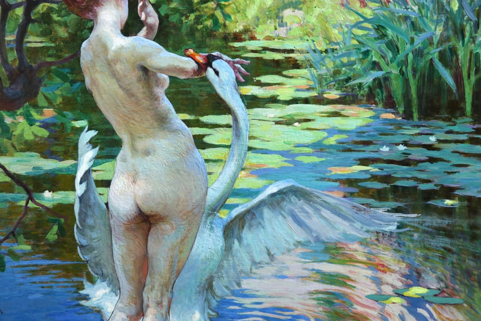 Leda & The Swan - Orientalist Oil, Greek Mythology by Adolphe Ernest Gumery 7