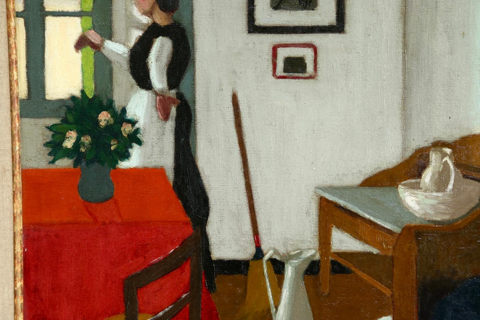 Bonne a la fenetre - Post Impressionist Oil, Figure in Interior by M Borgeaud - Post-Impressionist Painting by Marius Borgeaud