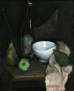 Nature Morte - Kubistisches Ölgemälde:: Stillleben von Obst im Innenraum von Jean Souverbie